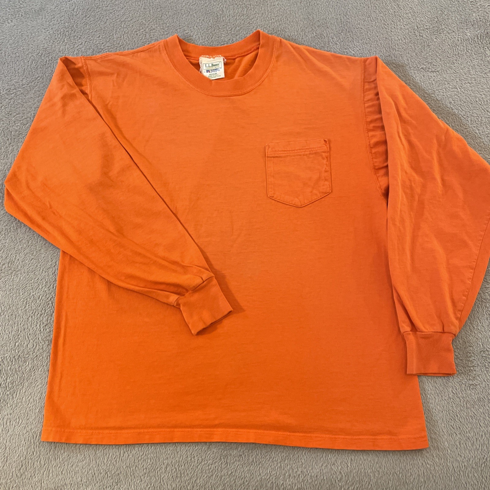 Vintage LL Bean Russell Athletic USA Made Pocket Blank Tee Men\'s Medium Orange