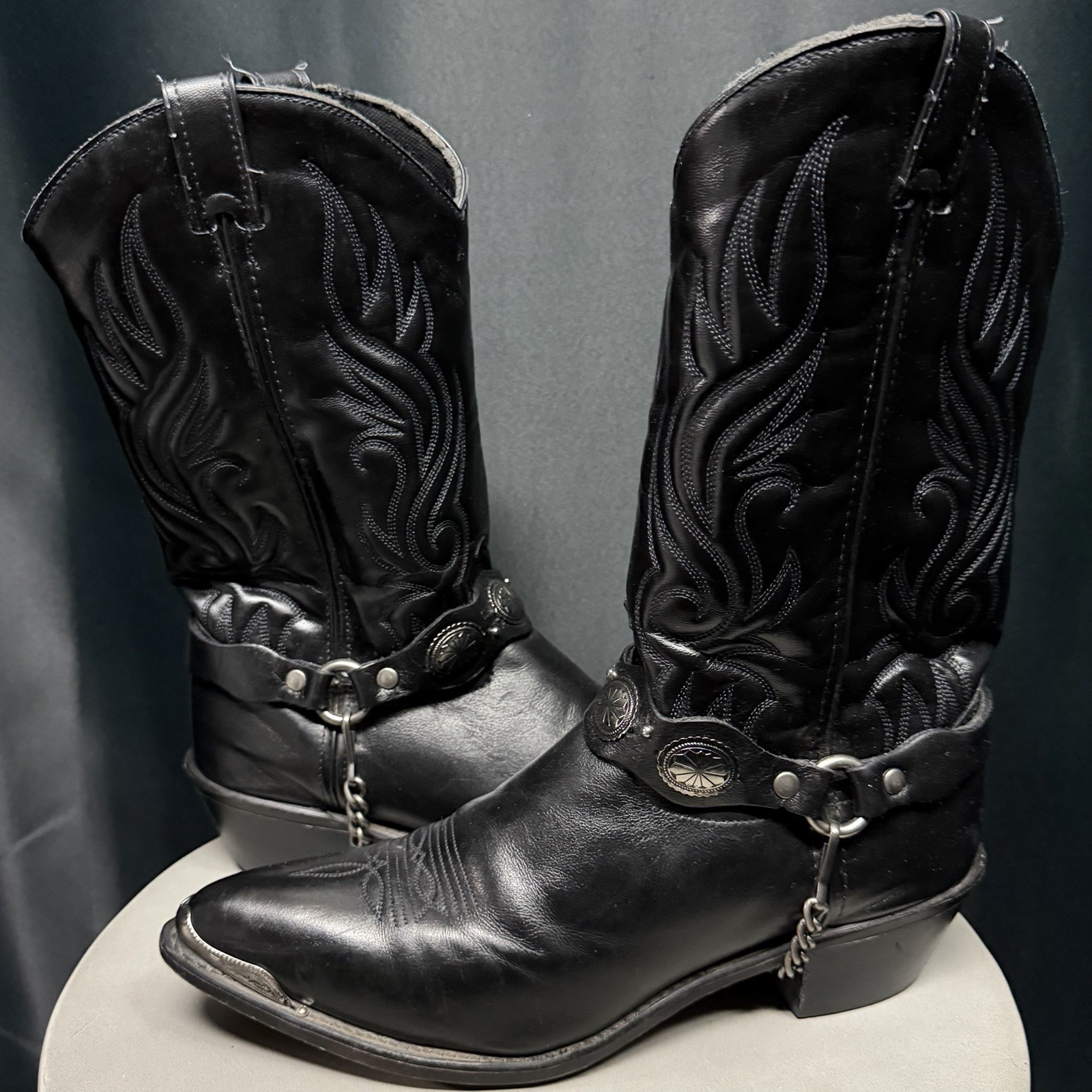 Mens Abilene Sage Concho Black Western Cowboy Boots Silver Accents Sz 10.5