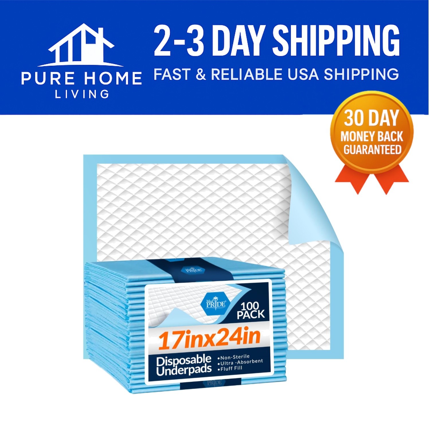 Large 17\'\' x 24\'\' Disposable Bed Covers - 100-Count for Incontinence & Accidents