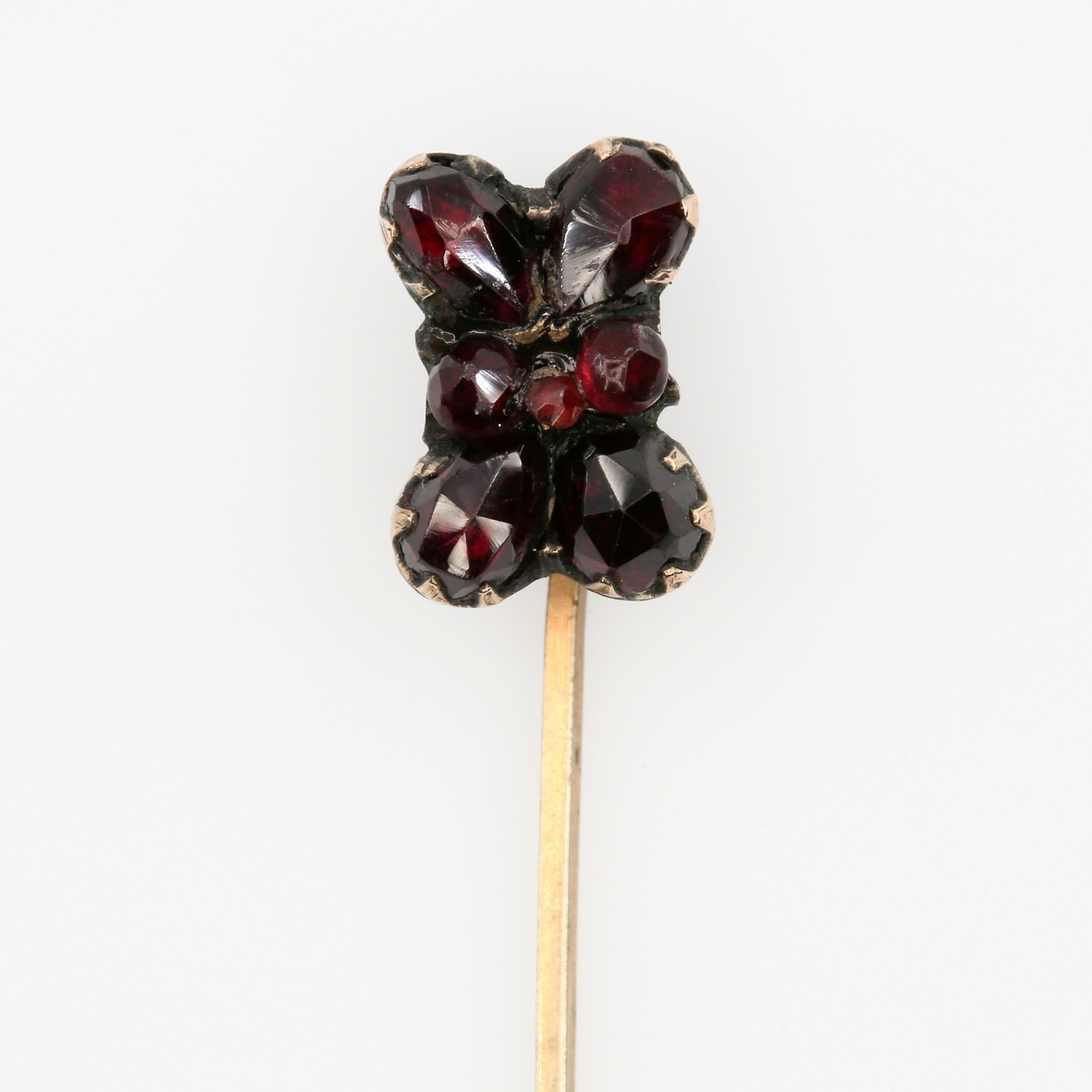 Antique Victorian Bohemian Rose Cut Garnet Cluster Stickpin Gold Filled 1890s