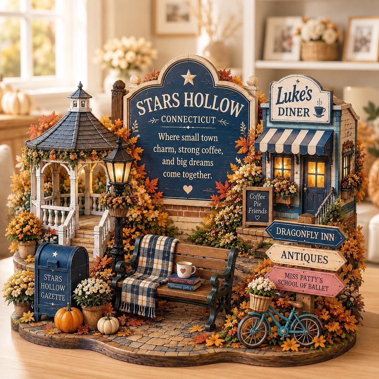 2D Wooden Block Stars Hollow Inspired Decor, Cozy Autumn Town Display