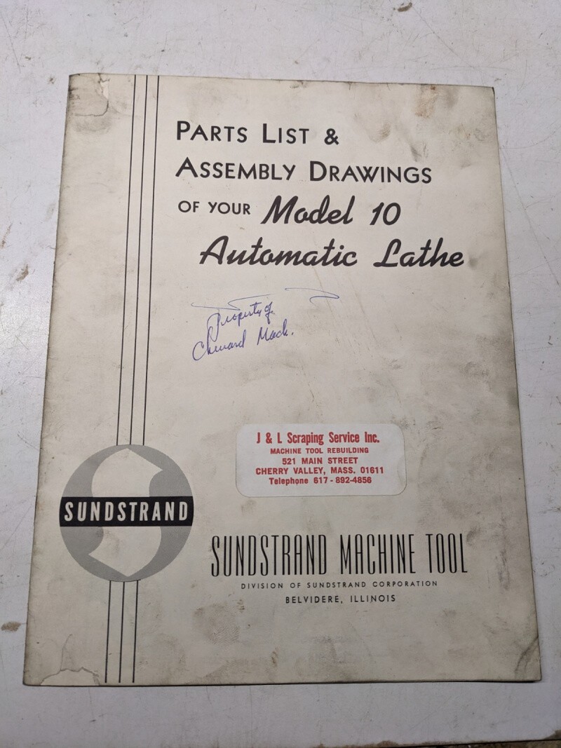 SUNDSTRAND MACHINE TOOL PARTS LIST MANUAL BOOK ASSEMBLY DRAWING MODEL 10 LATHE SUNDSTRAND MACHINE TOOL PARTS LIST MANUAL BOOK ASSEMBLY DRAWING MODEL 10 LATHE