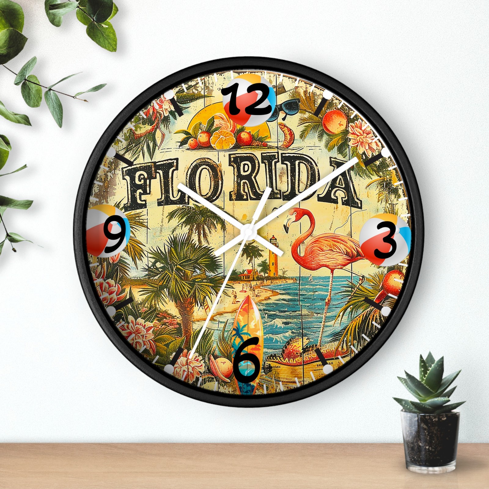 Florida Vintage Flamingo Wall Clock | Tropical Beach Scene (10\