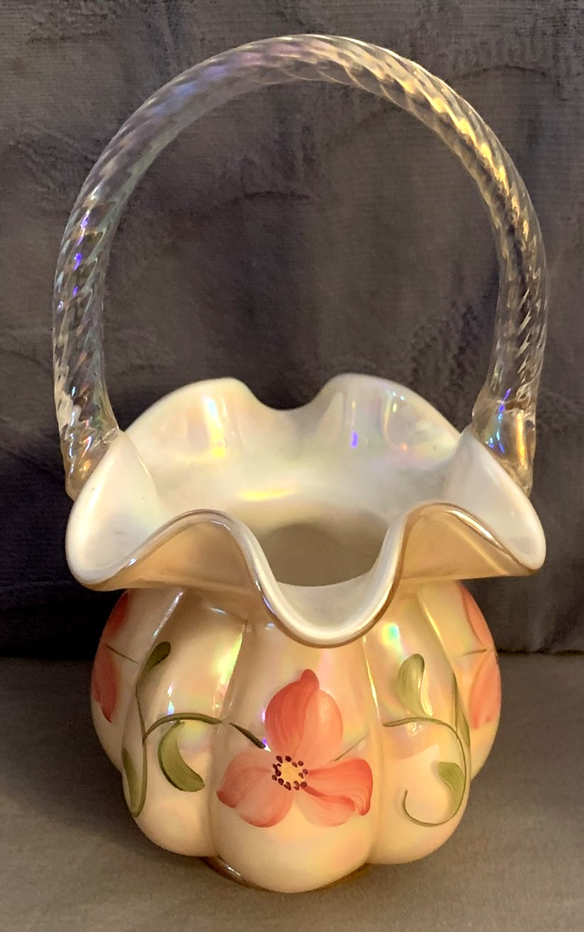Nice Vintage FENTON Hand Painted Basket Shelley Fenton & Artist Signed Nice Vintage FENTON Hand Painted Basket Shelley Fenton & Artist Signed
