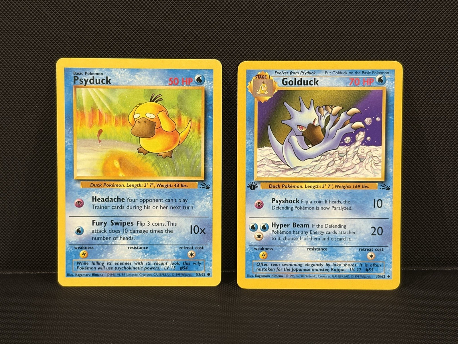 Fossil Psyduck 53/62 + 1st Edition Golduck 35/62