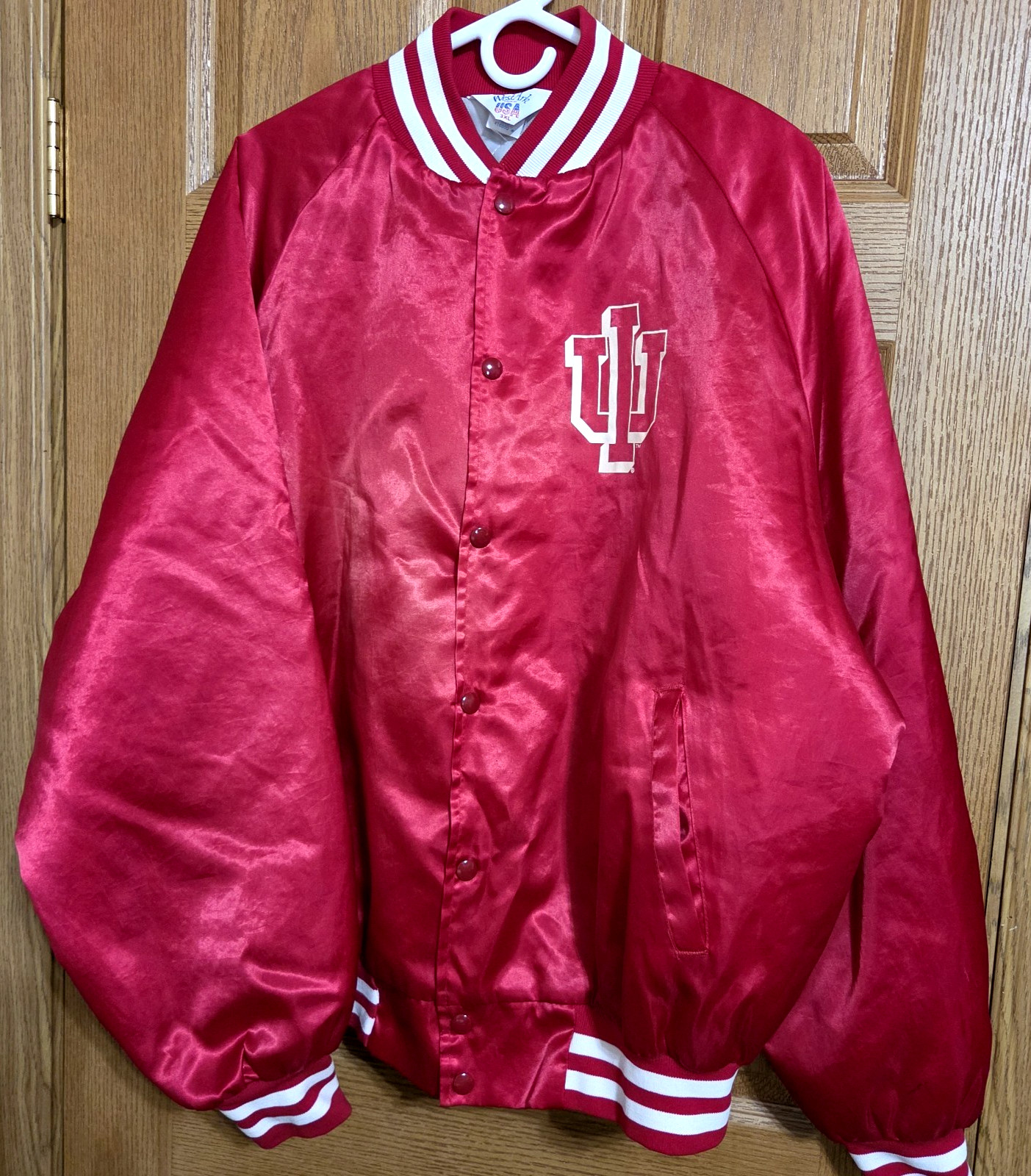 Vtg Indiana University Satin 3XL Bomber Jacket Made in USA IU Hoosiers West Ark