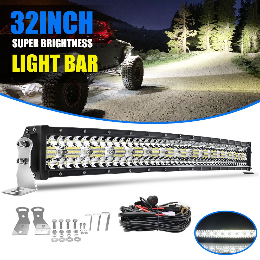 12D 32Inch Tri-Row Curved LED Light Bar Spot Flood Offroad 34\