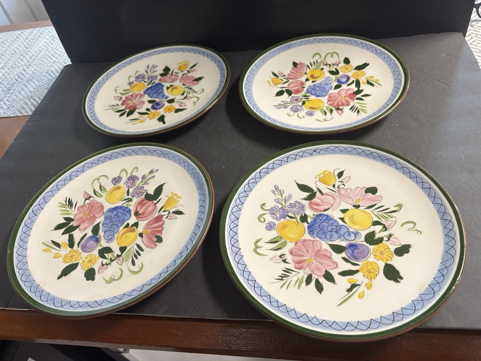Vintage Stangl  Pottery dinner plates Fruit  Flowers Themed Set Of 4 10 in