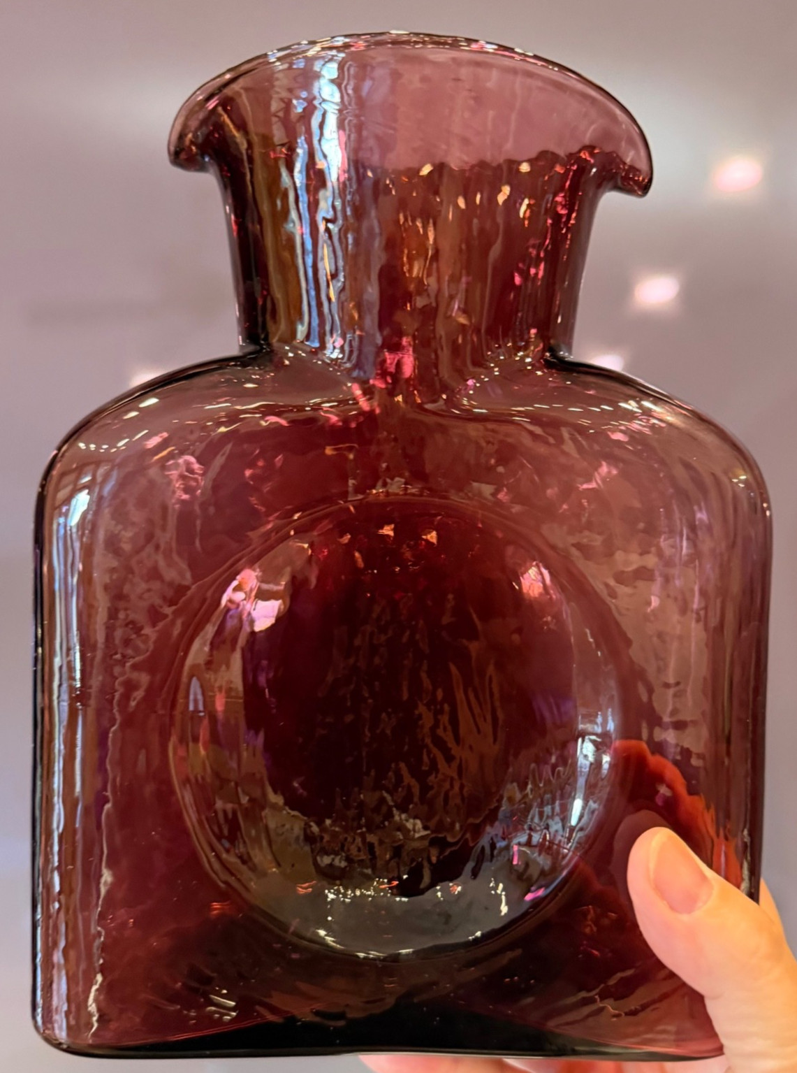 VTG Blenko Amethyst Glass Double Spout Water Bottle Pitcher Decanter Carafe Vase