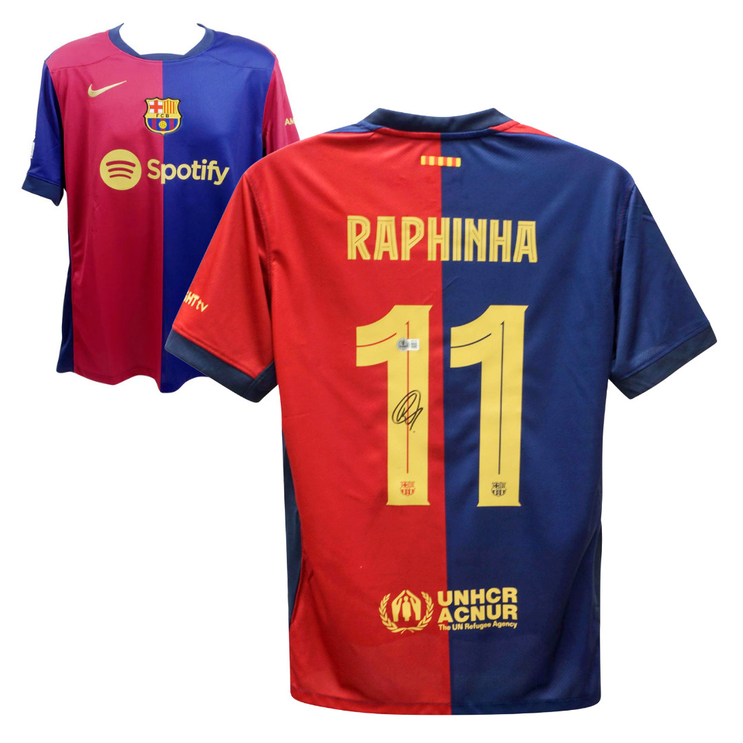 Raphinha Signed FC Barcelona Home Soccer Jersey #11 with Beckett COA