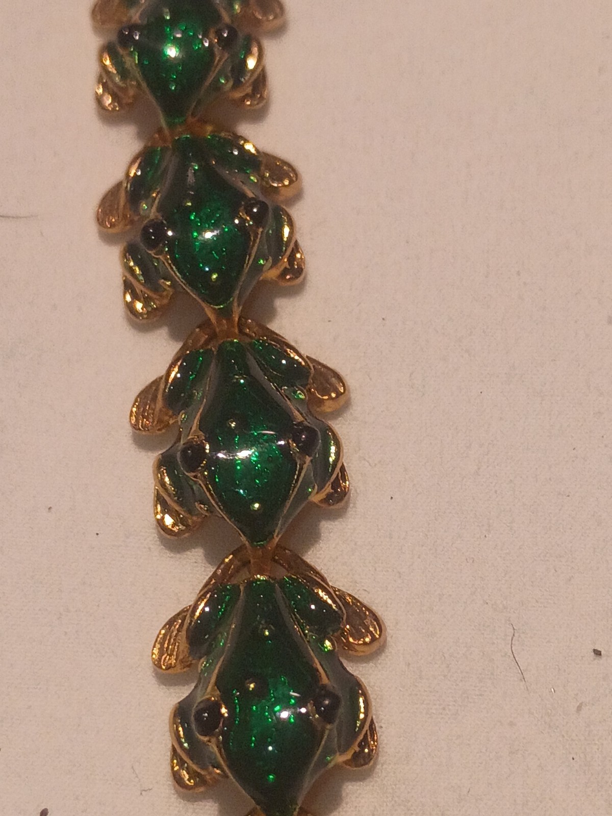 VTG Whimsical Green Enamel Frog Toad Articulated Link Gold Plated Bracelet 7.5”