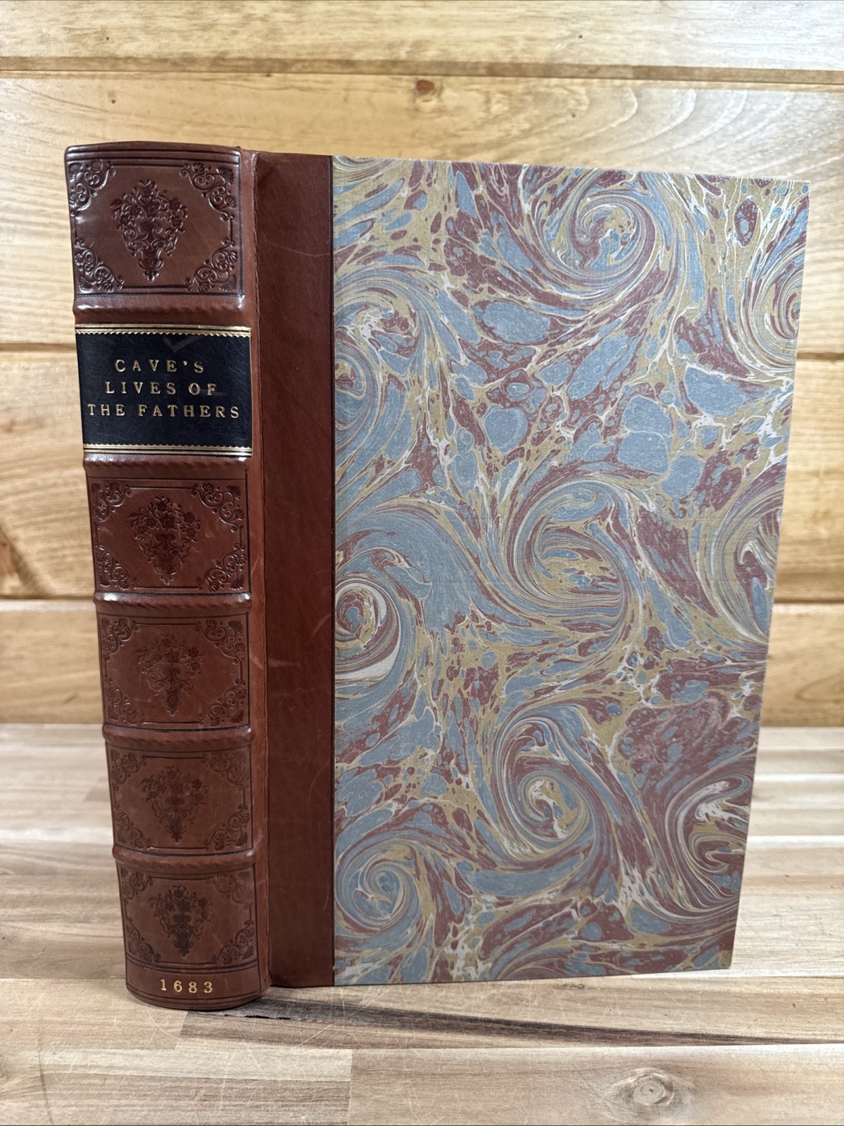 1683 HISTORY OF FATHERS OF THE CHURCH rare WILLIAM CAVE leather ANTIQUE old