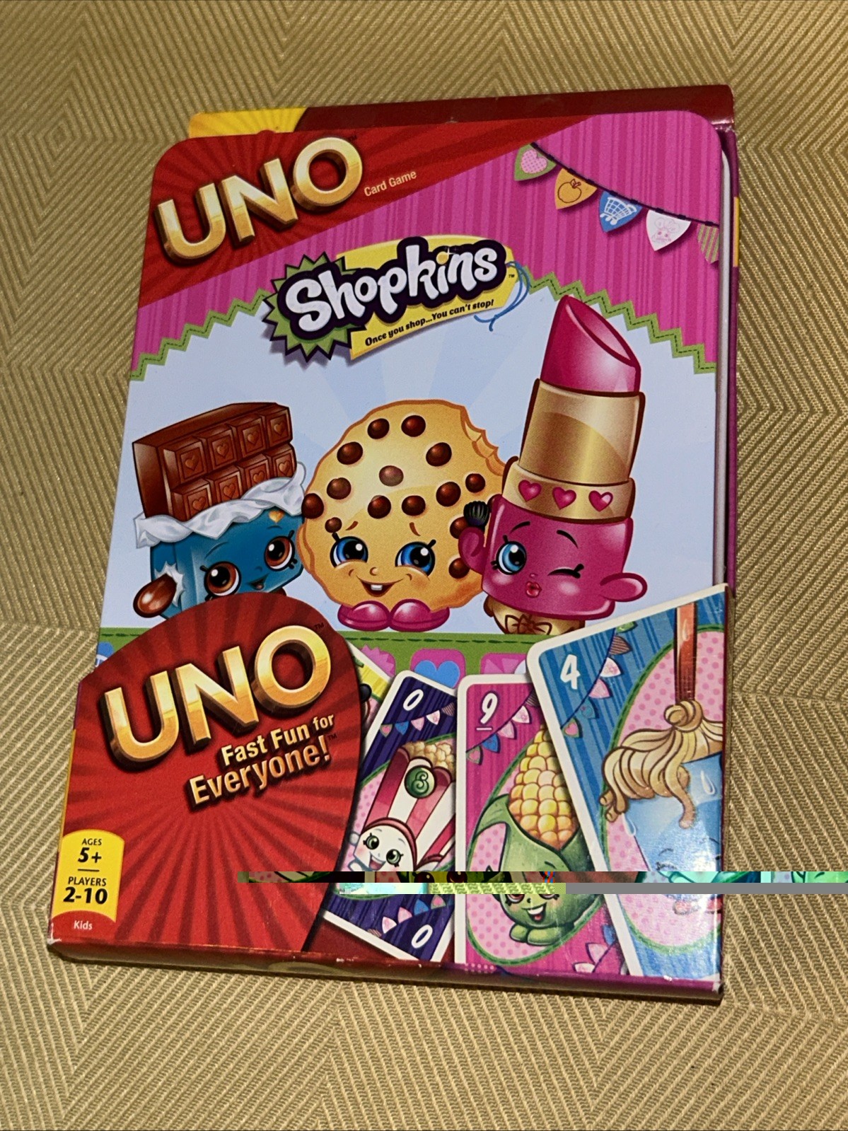 NEW Shopkins UNO Card Game in Collectible Tin Mattel 2015 Sealed Family Kids