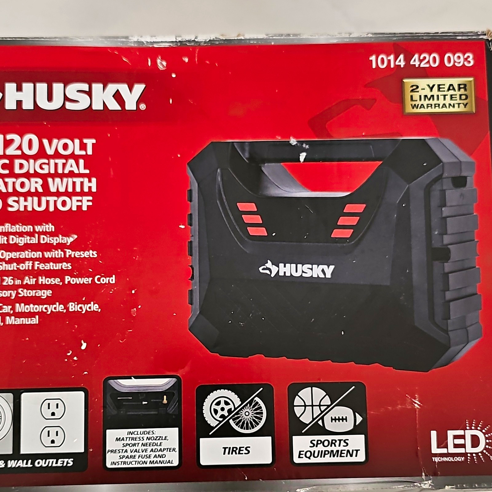 Husky 12/120V AC/DC Digital Inflator Auto Shutoff 150 PSI Black/Red