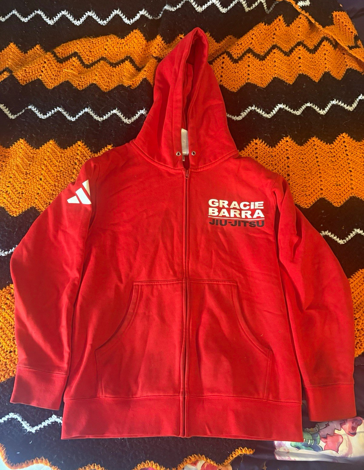adidas Gracie Barra Equipe Competition Team Zip-Up Hoodie Red L Jiu-Jitsu