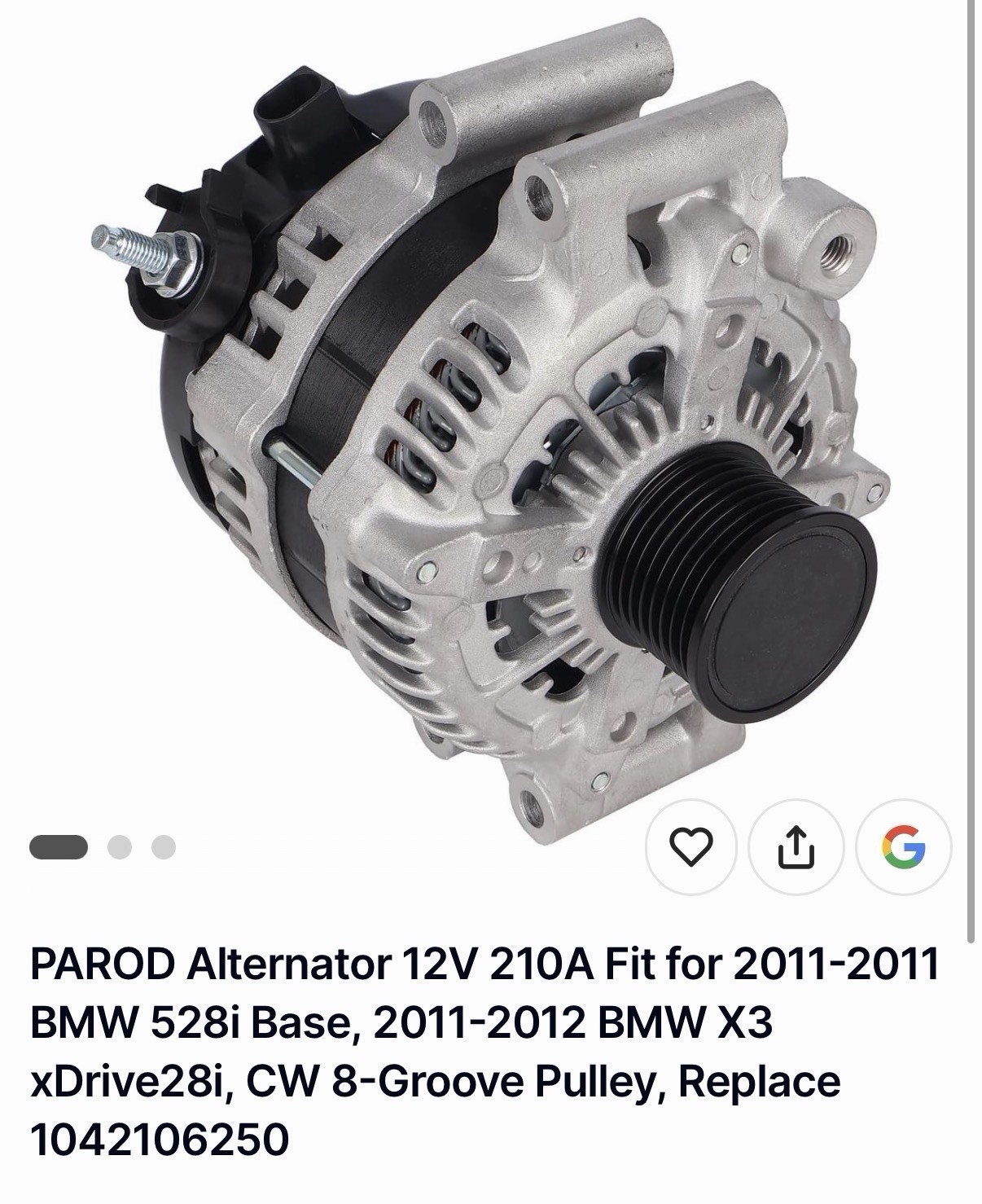 PAROD Alternator 12V 210A Fit for 2011-2011 BMW 528i Base, 2011-2012 BMW X3 28i PAROD Alternator 12V 210A Fit for 2011-2011 BMW 528i Base, 2011-2012 BMW X3 28i