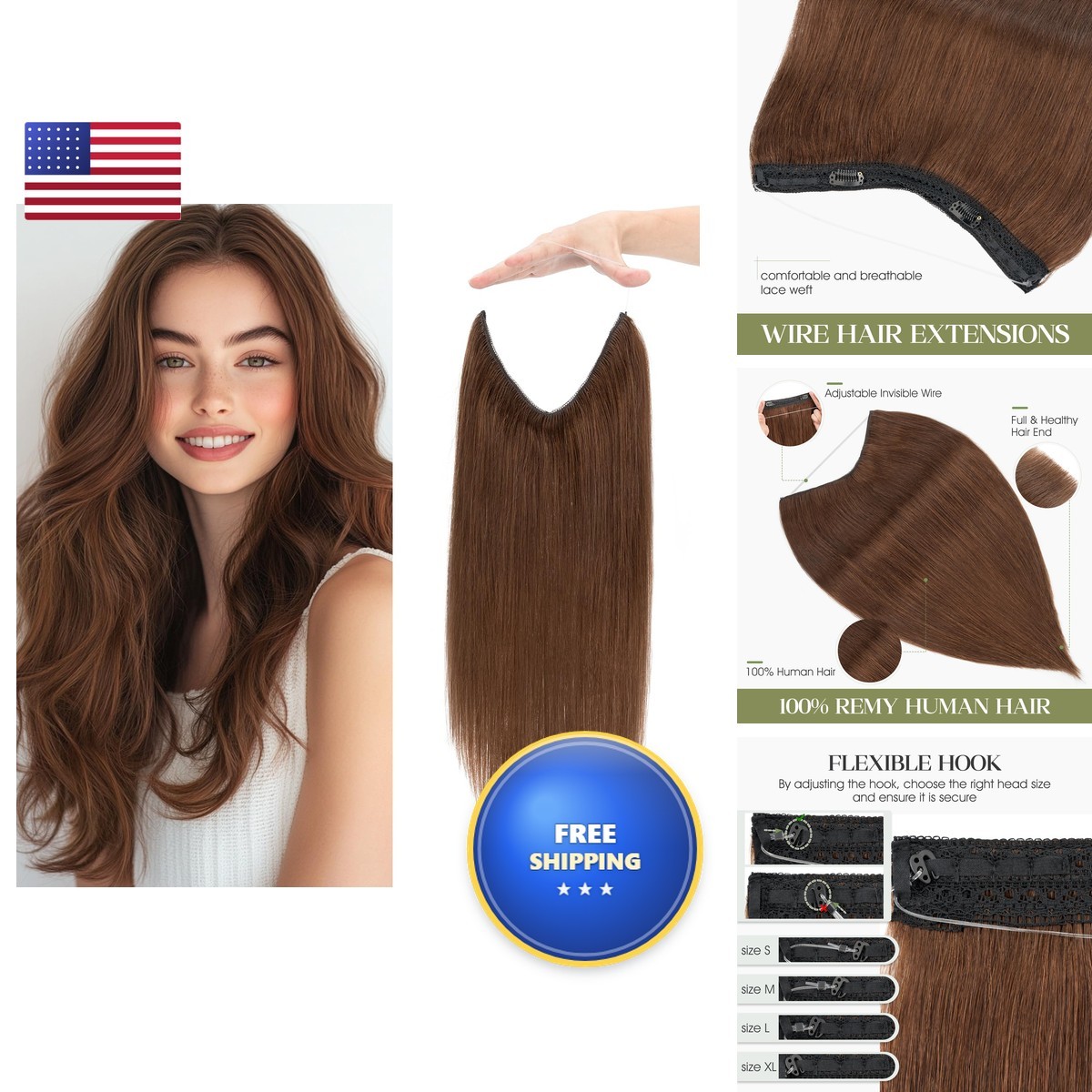 Charites Halo Hair Extensions Real Human Hair Invisible Wire Medium Brown 12 Charites Halo Hair Extensions Real Human Hair Invisible Wire Medium Brown 12
