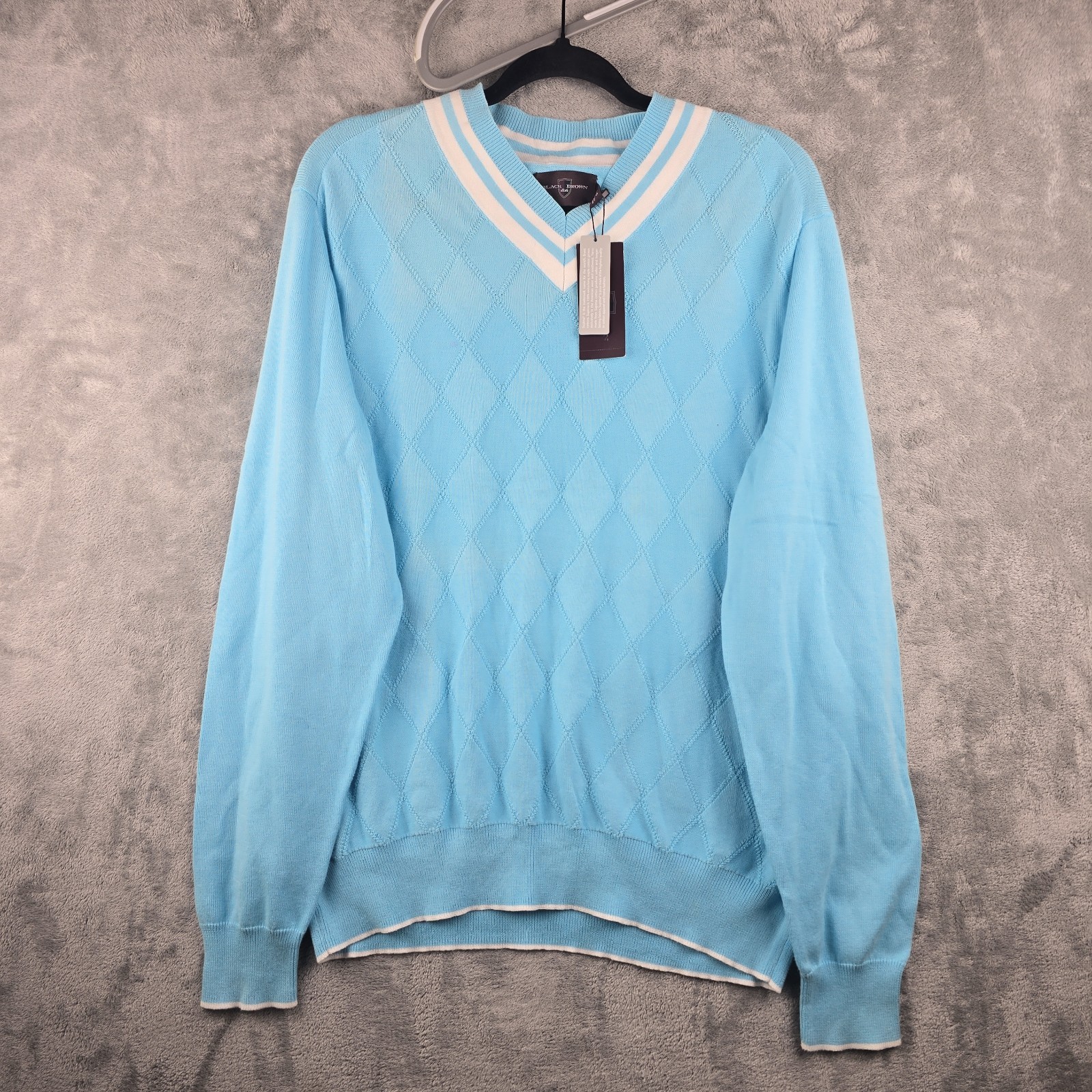 Black Brown 1826 Varsity Sweater Mens Size Large Blue Golf Light V-Neck Pullover Black Brown 1826 Varsity Sweater Mens Size Large Blue Golf Light V-Neck Pullover