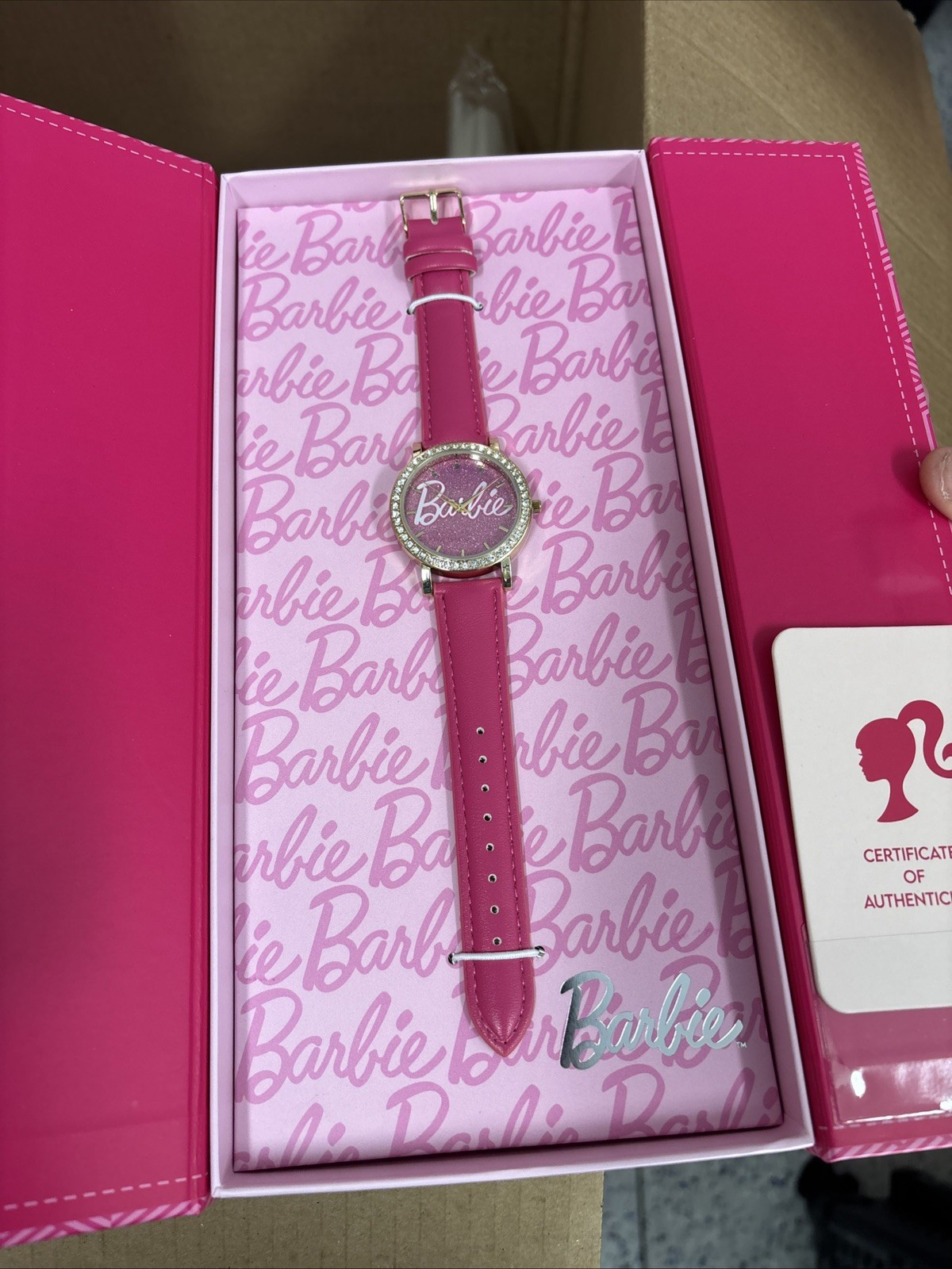 Women\'s Barbie Glitter Dial Blac Strap Watch LE Of Only 1000 Made Silvertone COA