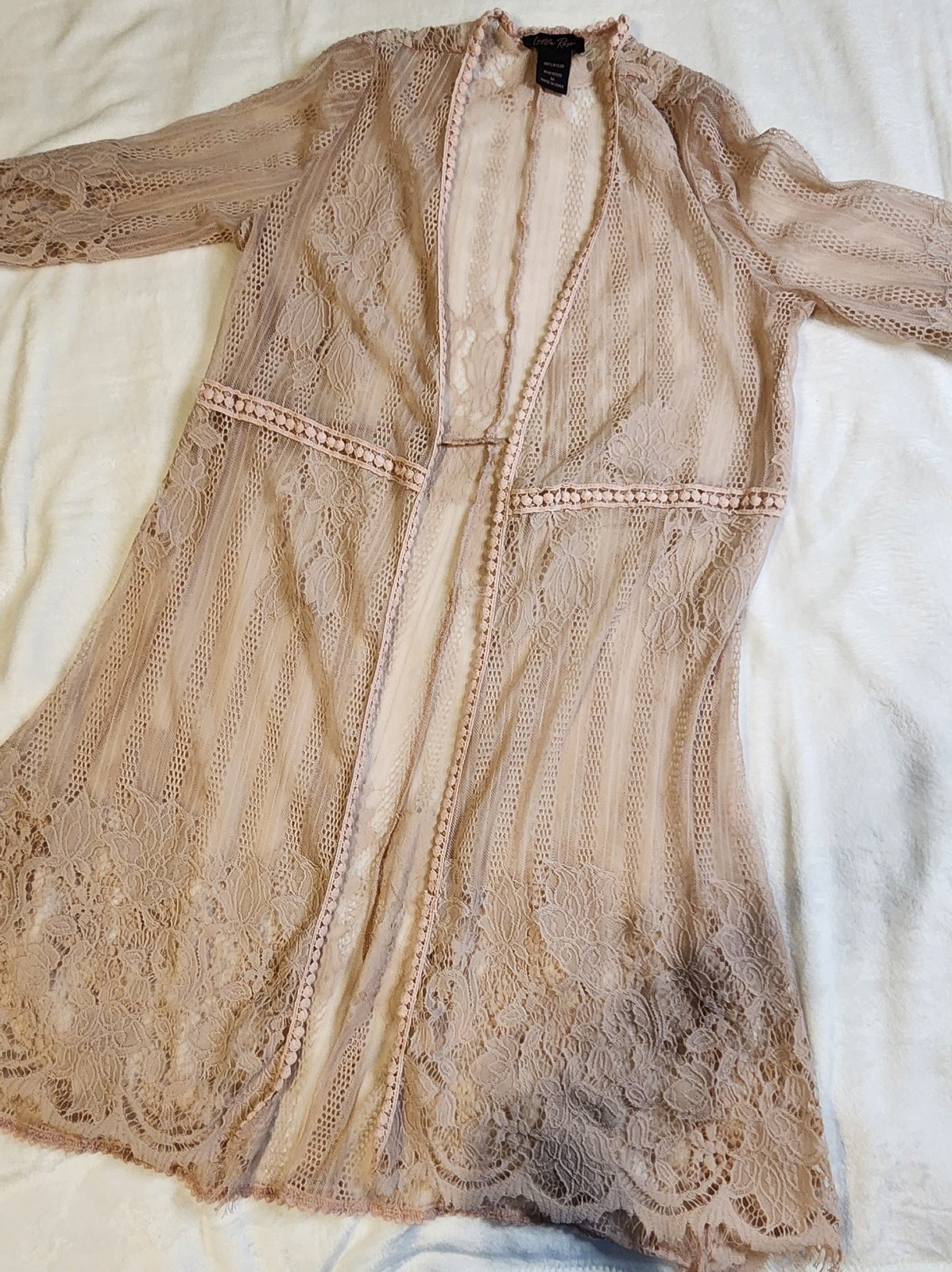 Lolla Rose Duster Kimono, Dusty Rose Mauve, Sheer Lace, Boho, Coquette Medium