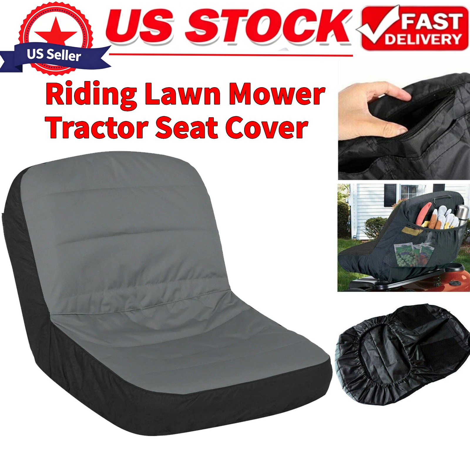Universal Riding Lawn Mower Tractor Seat Cover Padded Comfort Pad Storage Gray Universal Riding Lawn Mower Tractor Seat Cover Padded Comfort Pad Storage Gray