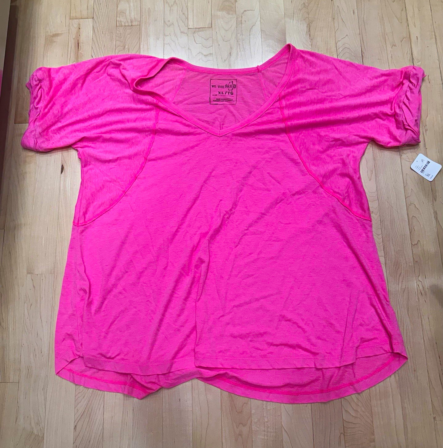 Free People Pink V-Neck Ruffle Short Sleeve T-Shirt Top Women’s XL