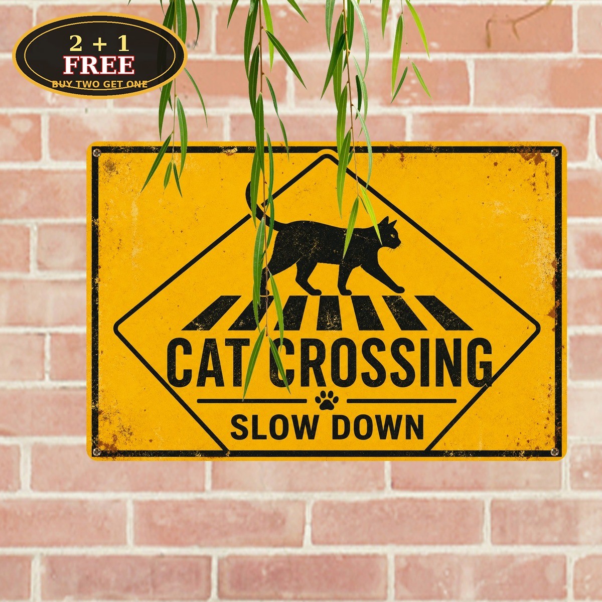 Cat Crossing Caution Street Road Guard Pet Store Barn Metal Tin Sign Decor Art