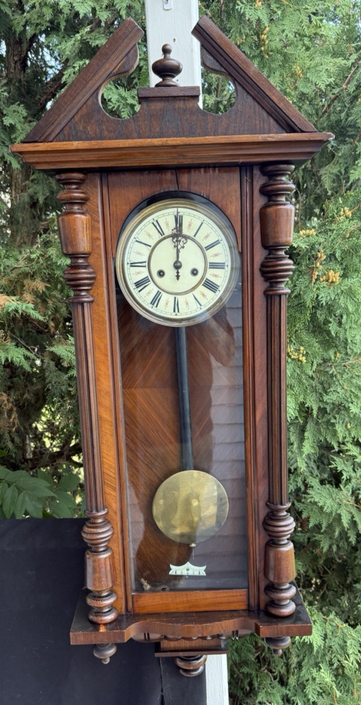 Antique C 1905 Gustav Becker Vienna Regulator Wall Clock - SEE VIDEO