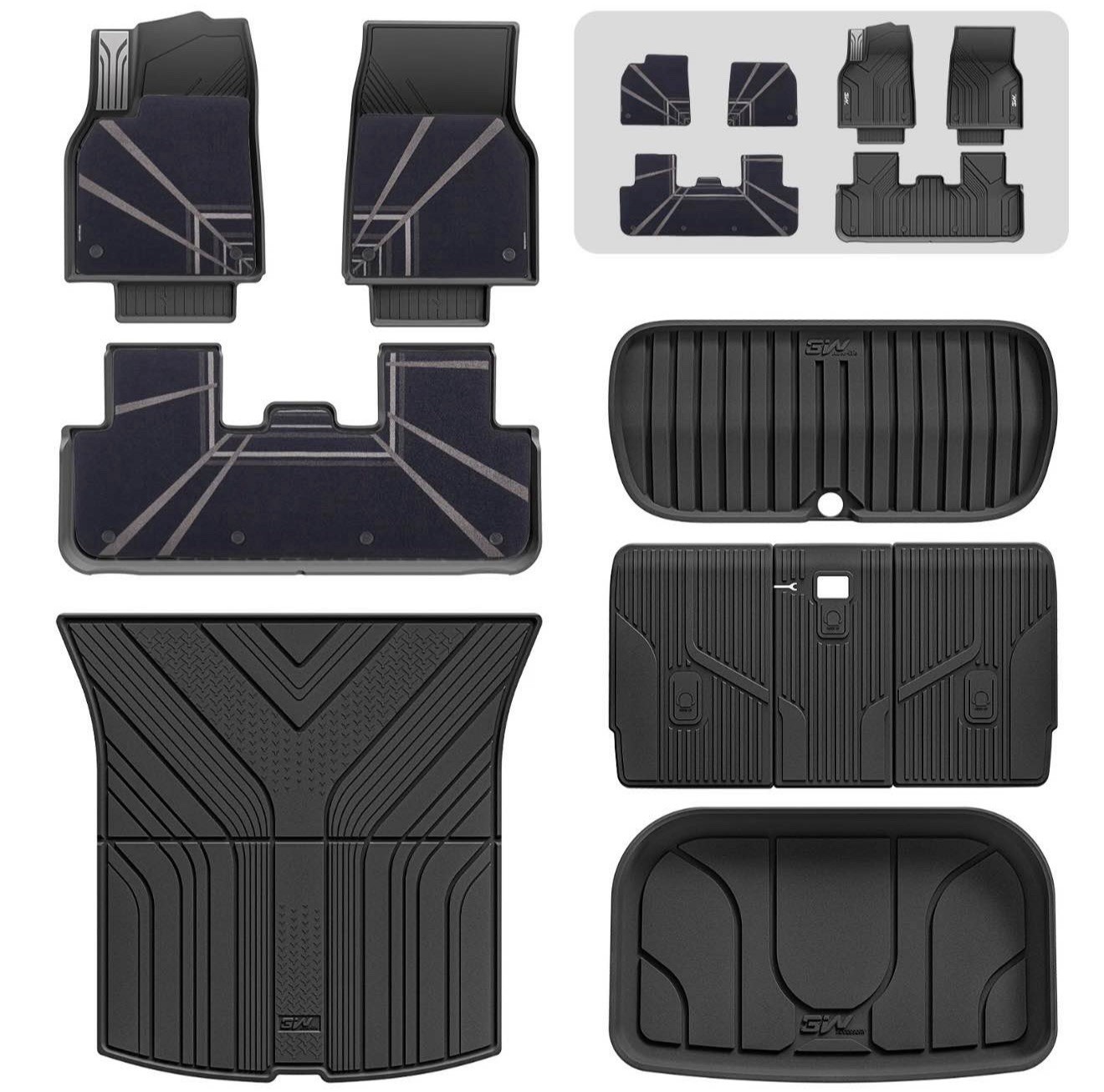 3W Floor Mats with Double Layer Carpet / Trunk Mat for Tesla Model Y Juniper