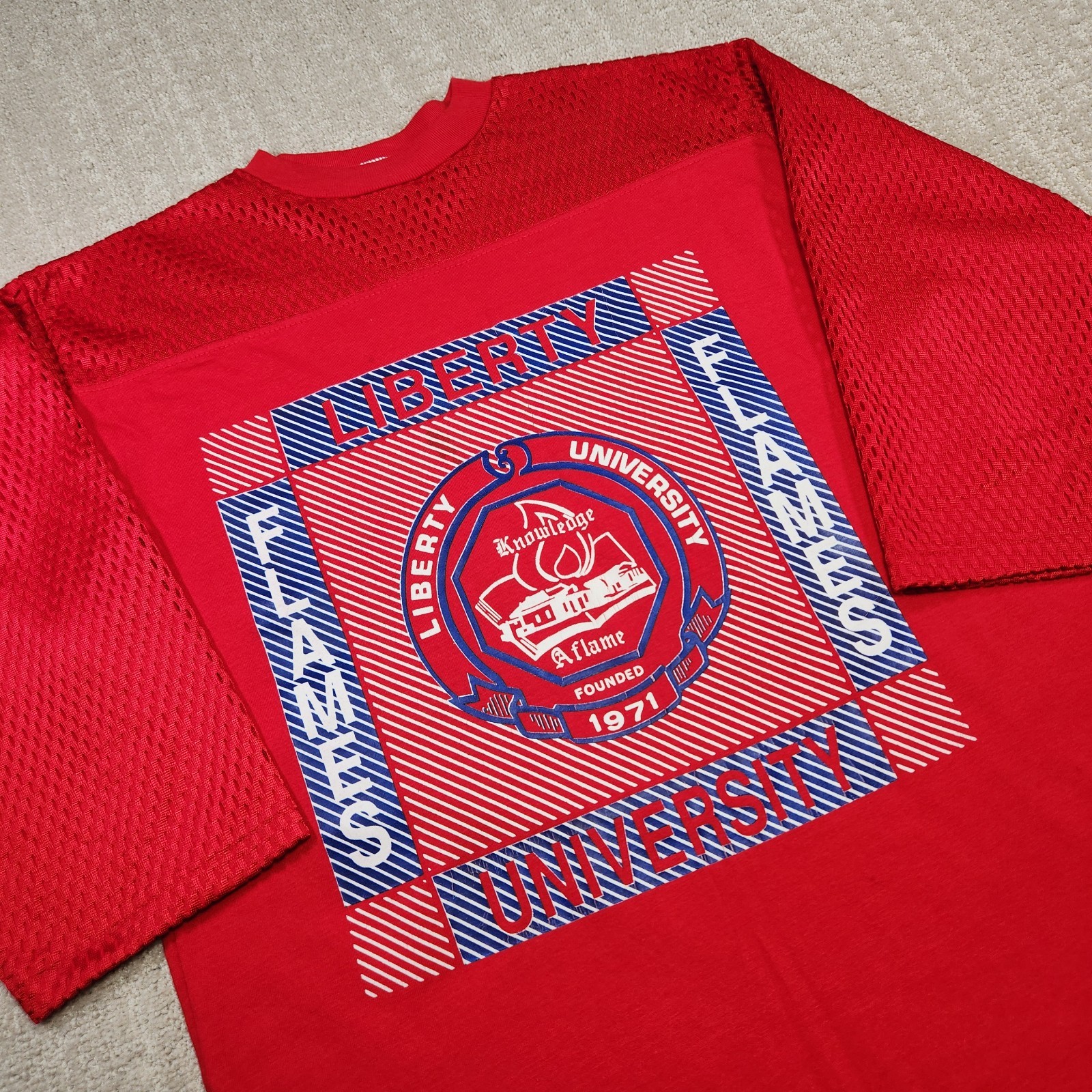 Vintage Liberty University Flames Shirt Men Medium Artex USA Jersey Single Vintage Liberty University Flames Shirt Men Medium Artex USA Jersey Single
