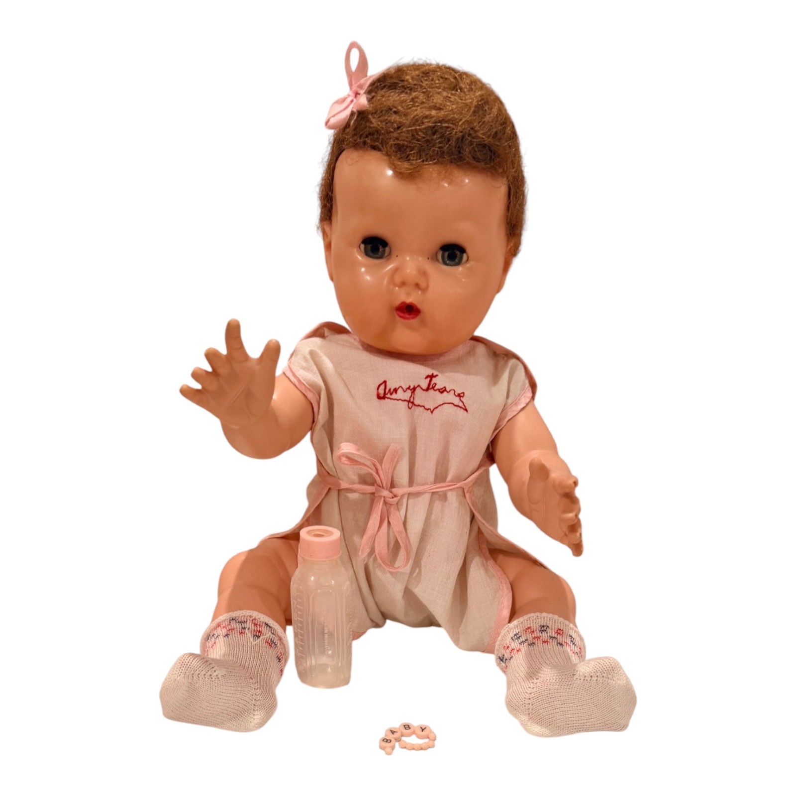 Vtg Baby 1950s AMERICAN CHARACTER TINY TEARS DOLL W/CARACUL HAIR Wig 14\