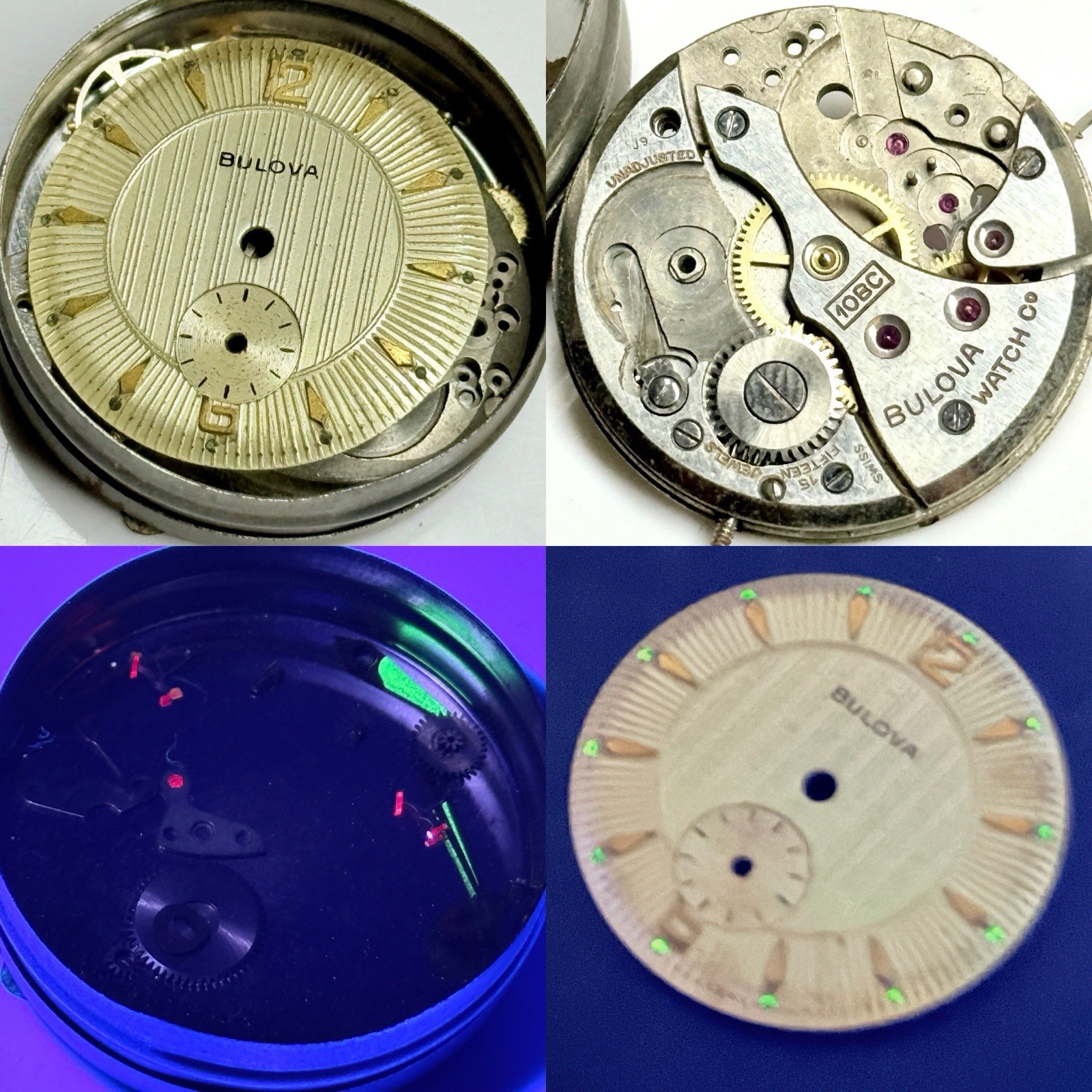 Vintage Bulova Swiss Watch 17j Mechanical Movement 10BC Original 1940s Lume Dial