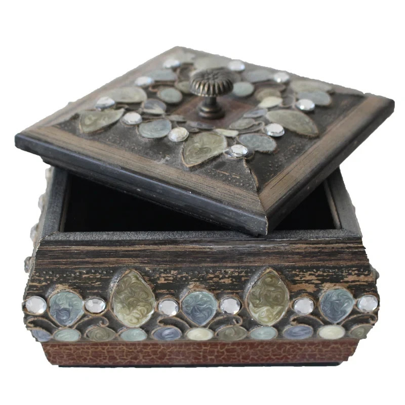 Antique Look Wooden  Gray Brown Square Storage Removable Lid - Gift Memory Box
