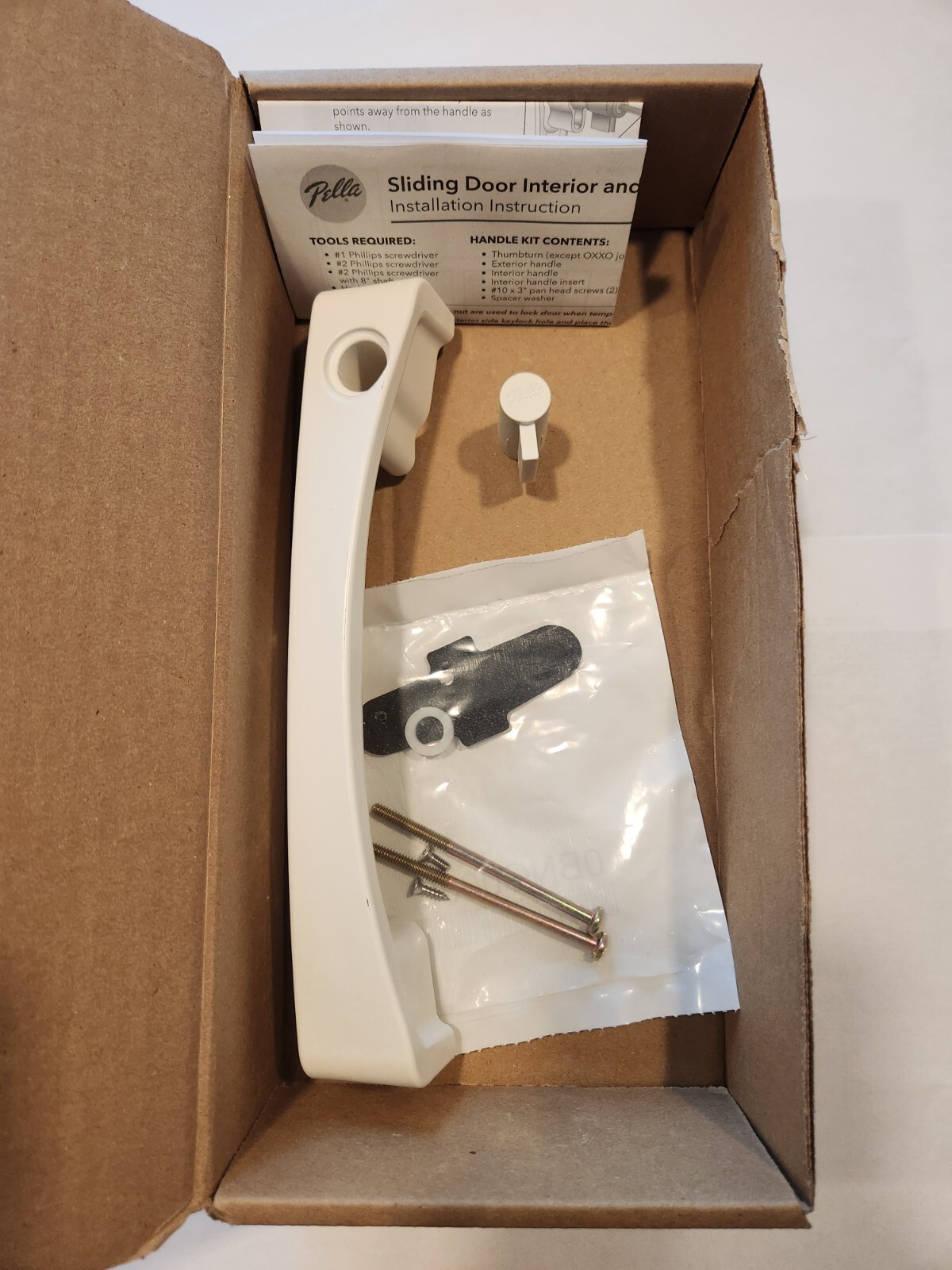PELLA WHITE EXTERIOR HANDLE FOR SLIDING DOOR OX, NEW IN BOX **FREE SHIPPING***