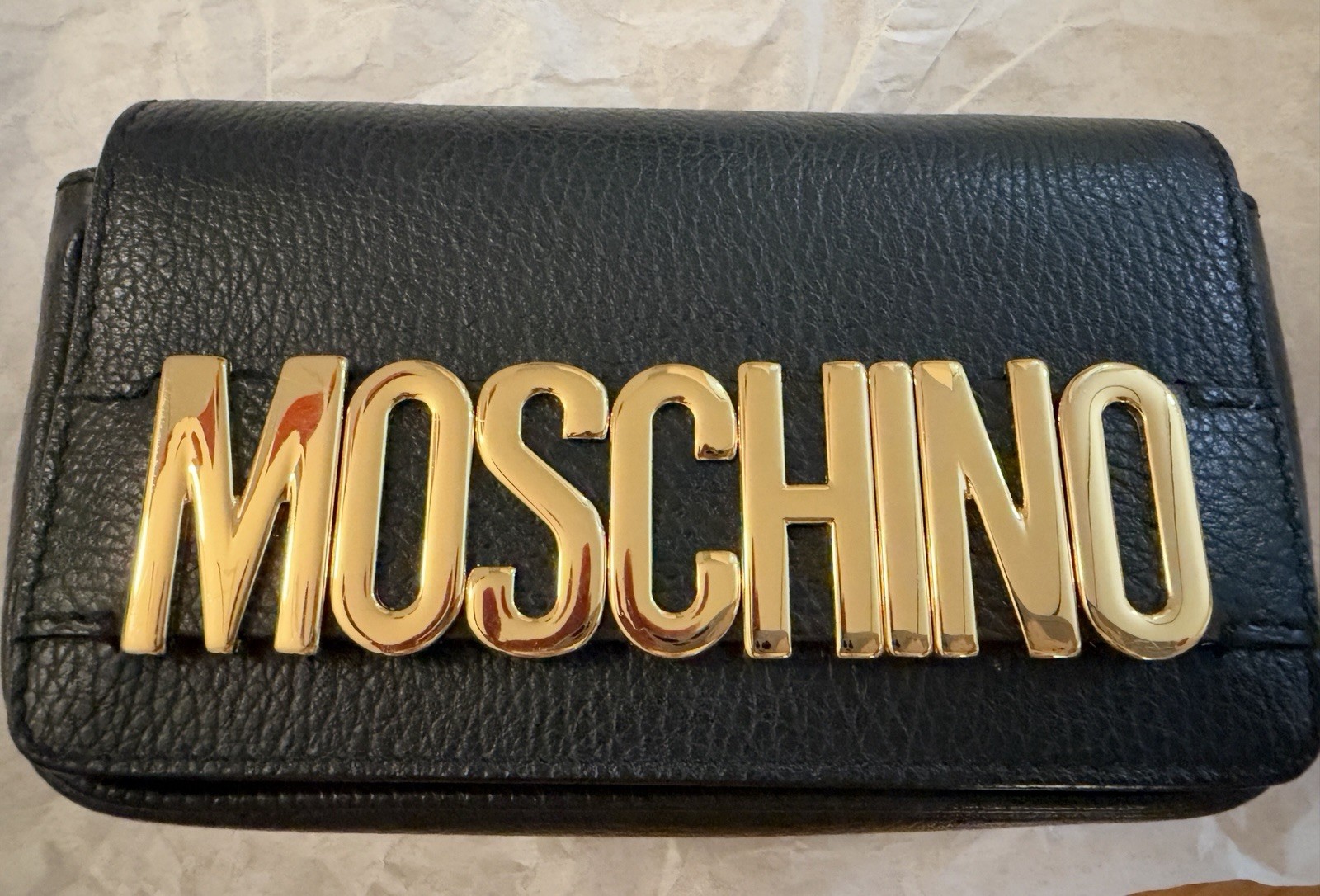 Moschino Milano Black Logo Flap Crossbody Bag Magnetic, Detachable Strap Moschino Milano Black Logo Flap Crossbody Bag Magnetic, Detachable Strap