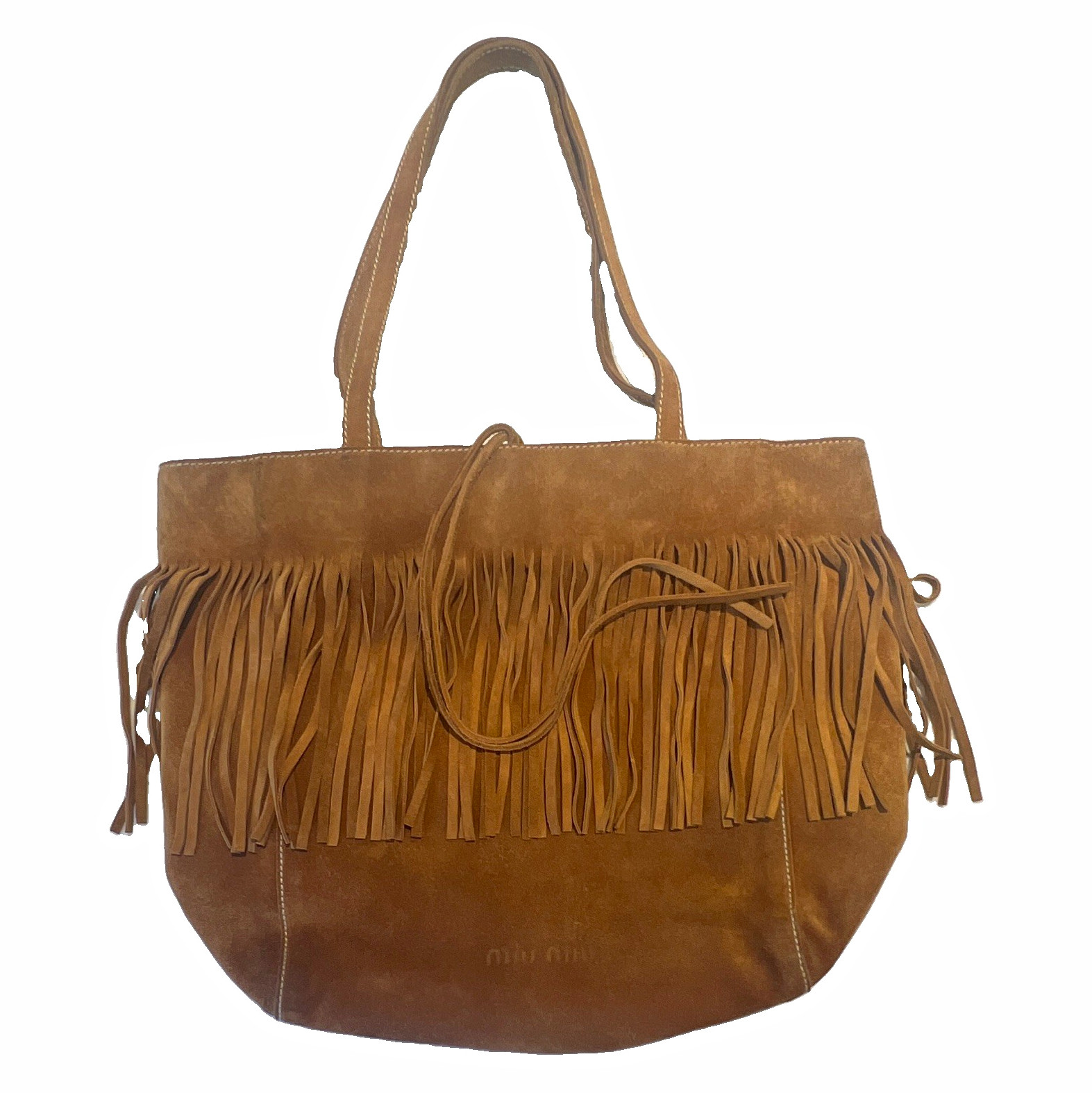 Miu Miu Brown Fringe Tie Shoulder Bag Shoulder Strap One Inner Pocket