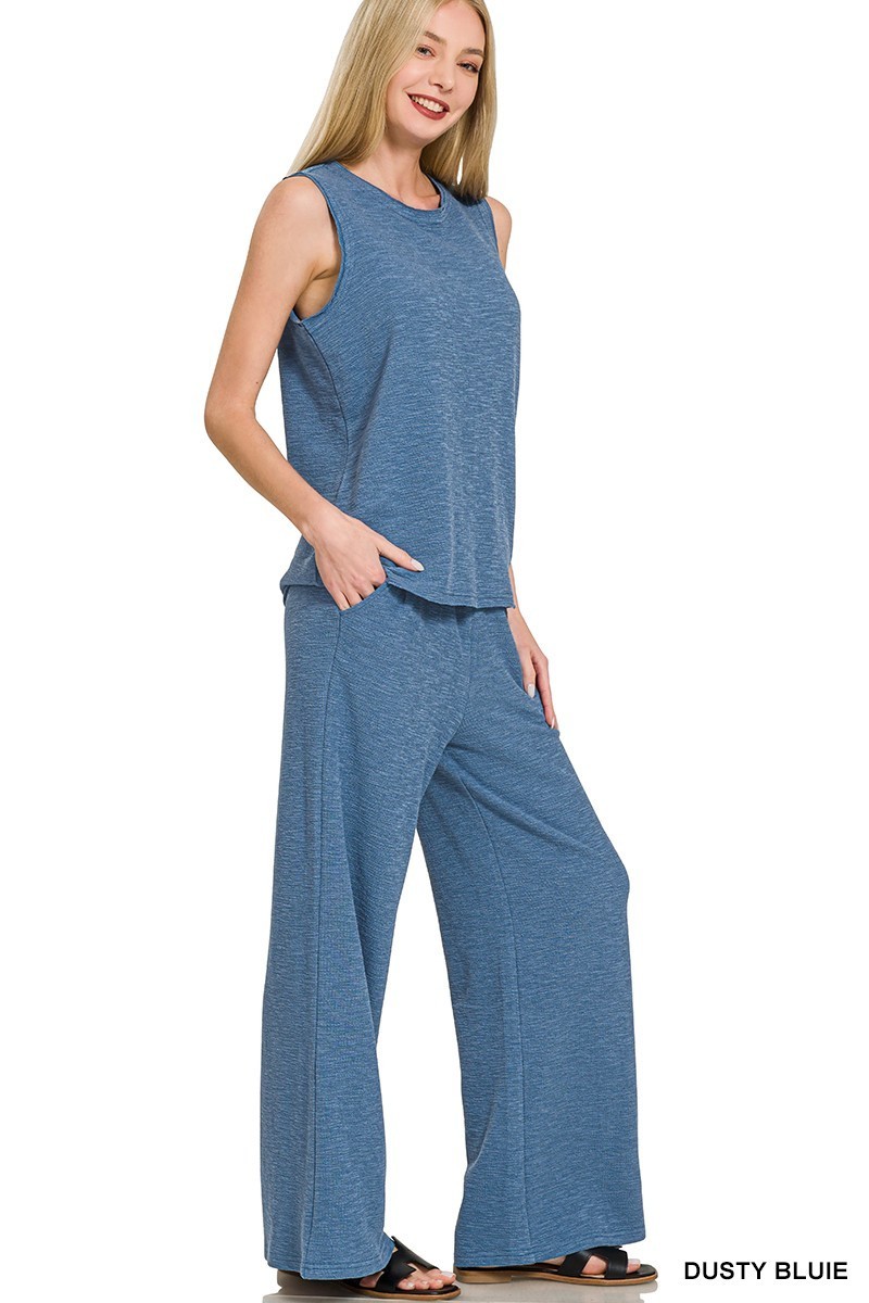 Zenana Cotton Slub Tank and Pants Set