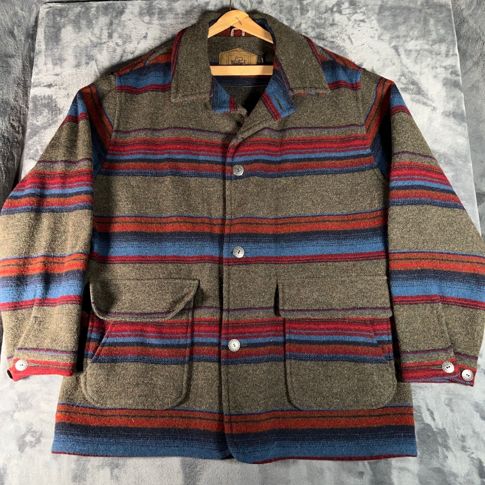 Vintage Woolrich Wool Jacket Mens Large USA Southwestern Blanket Aztec Chore 90s Vintage Woolrich Wool Jacket Mens Large USA Southwestern Blanket Aztec Chore 90s