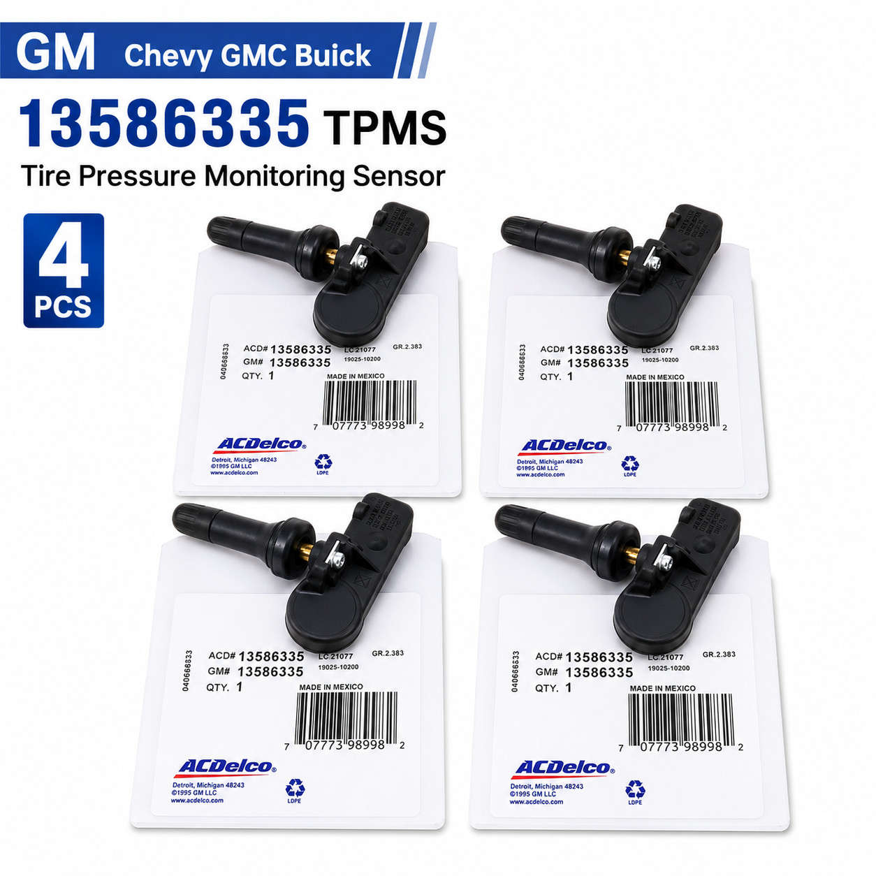 4 Pack Genuine GM Chevy GMC Buick Cadillac TPMS Tire Pressure Sensor 13586335