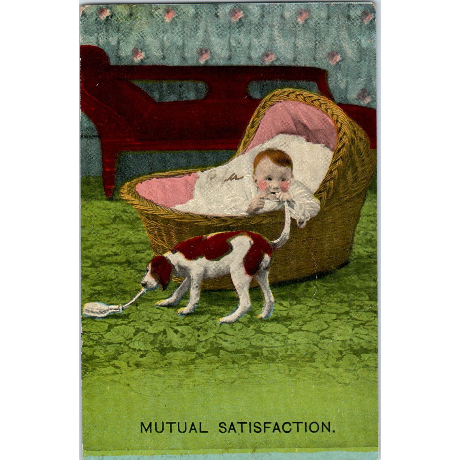 Victorian Baby and Puppy Dog Humor Illustration c1907 Postcard PD2