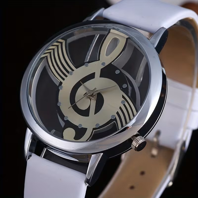 Music Note White Watch Treble Clef Dial Quartz Wristwatch Fashion Gift Unisex Music Note White Watch Treble Clef Dial Quartz Wristwatch Fashion Gift Unisex