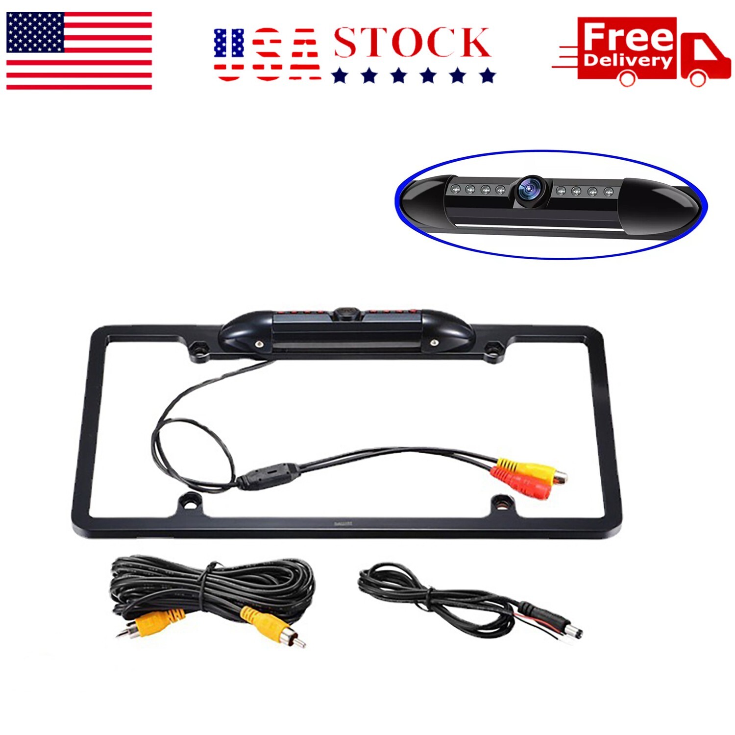 US License Plate Metal Frame Rear View Backup Camera CMOS HD LED Night Vision US License Plate Metal Frame Rear View Backup Camera CMOS HD LED Night Vision