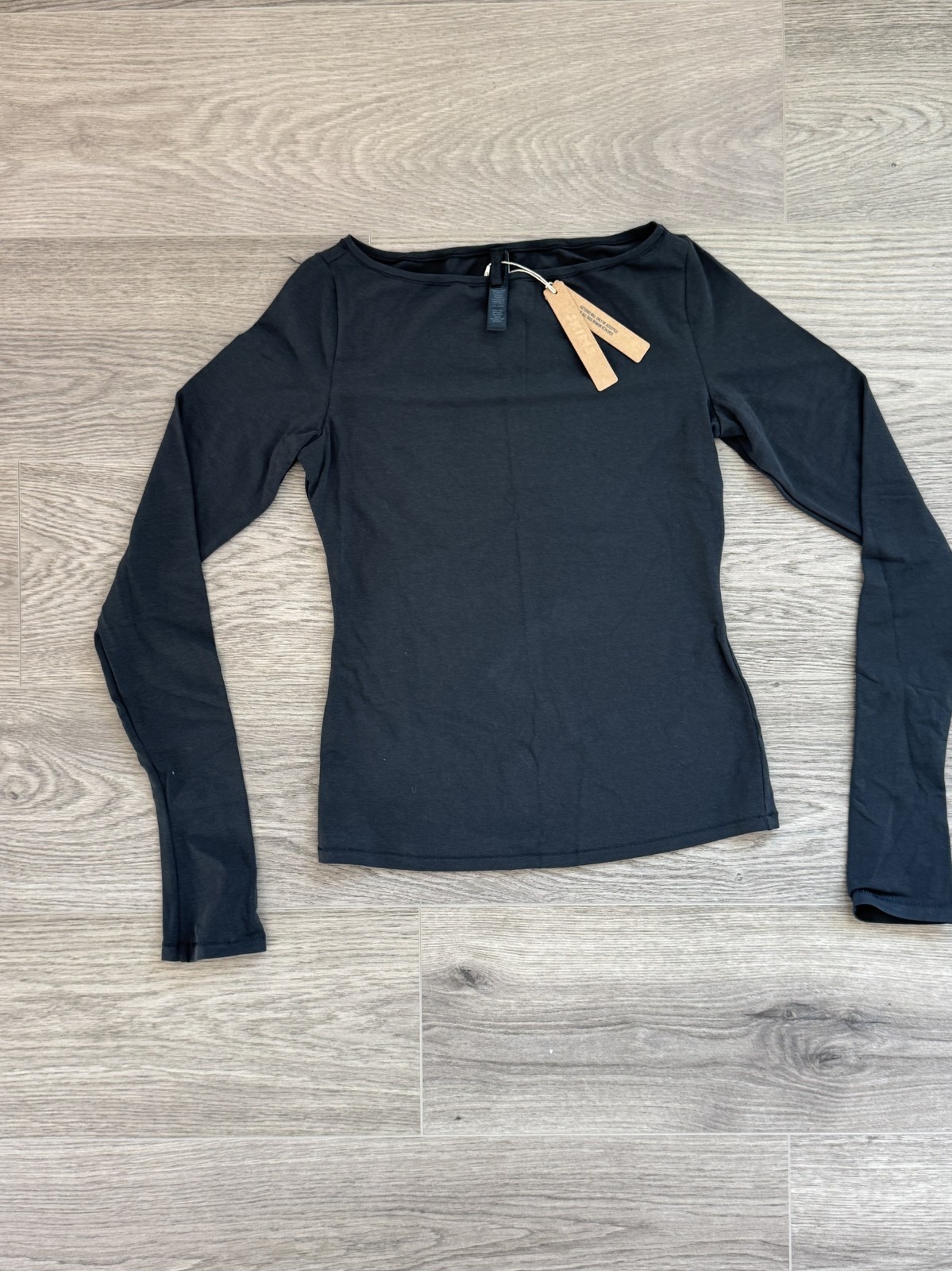 SKIMS Cotton Jersey Boatneck Long Sleeve Top Soot Small NWT