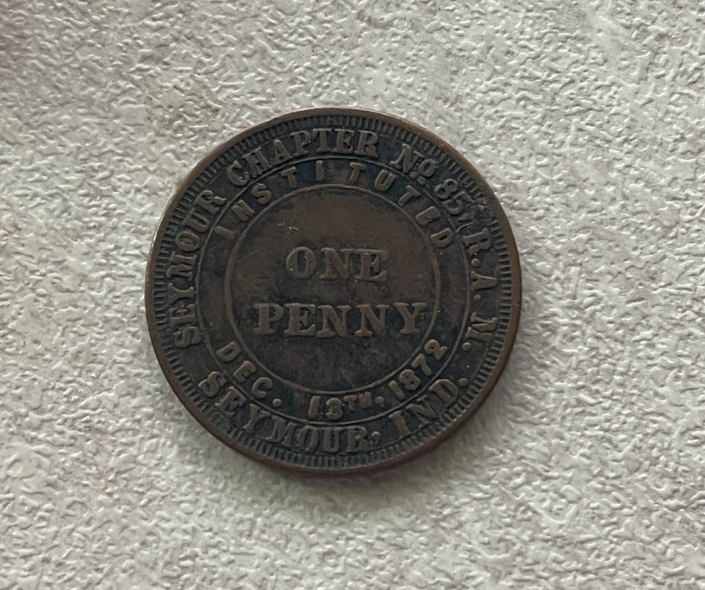 Seymour Chapter No 85 RAM Masonic Penny Token - Indiana IN L2