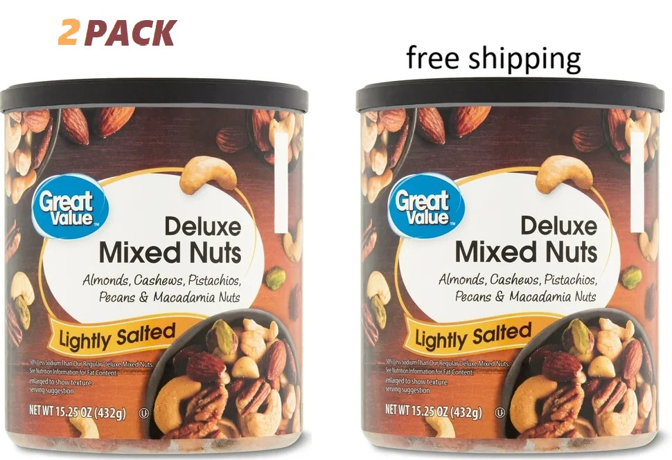 Great Value Lightly Salted, Deluxe Mixed Nuts, 15.25 oz 2 PACK