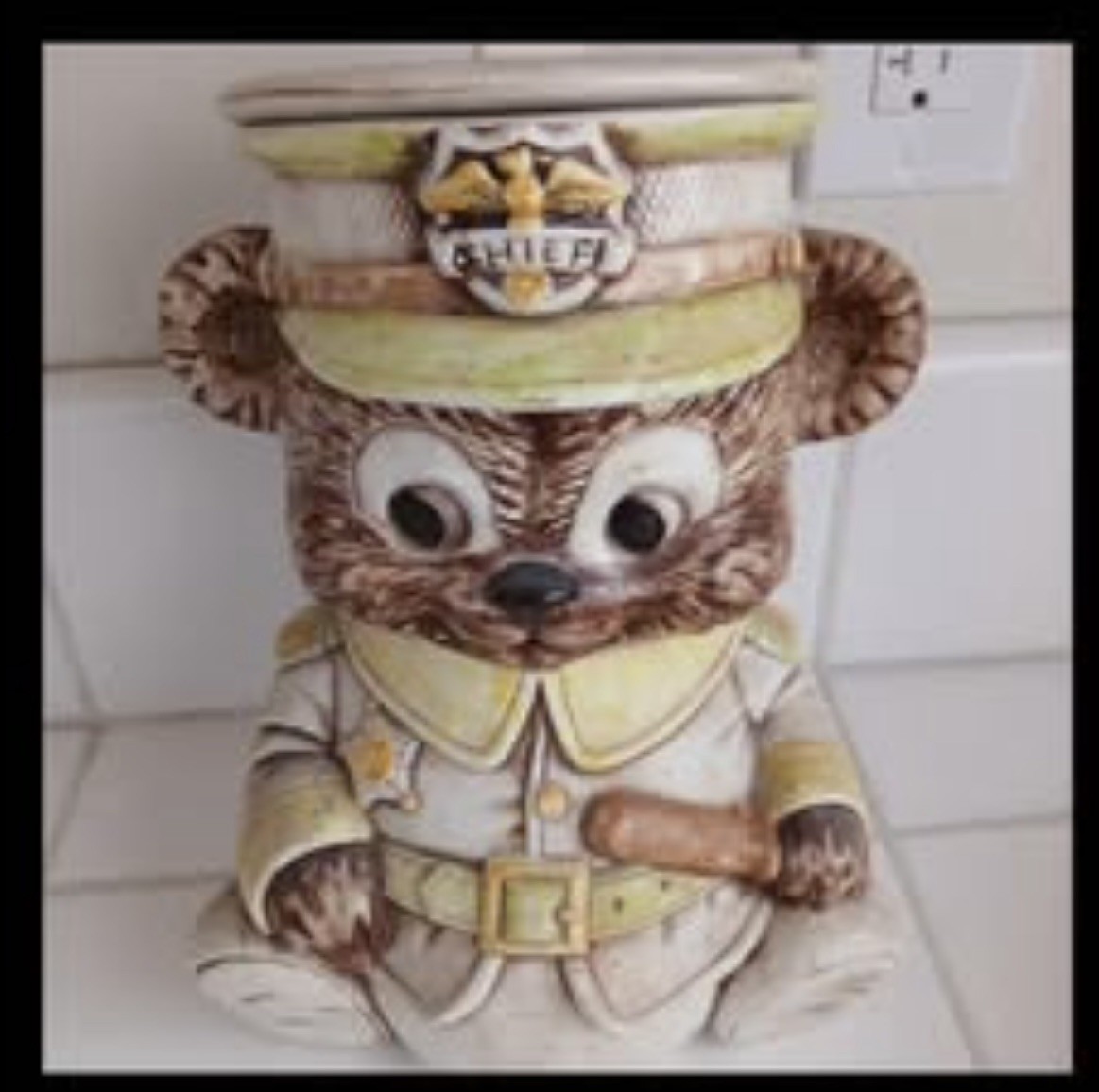 Vintage Treasure Craft Chief Police Cookie Jar Brown Bear Ceramic With Lid