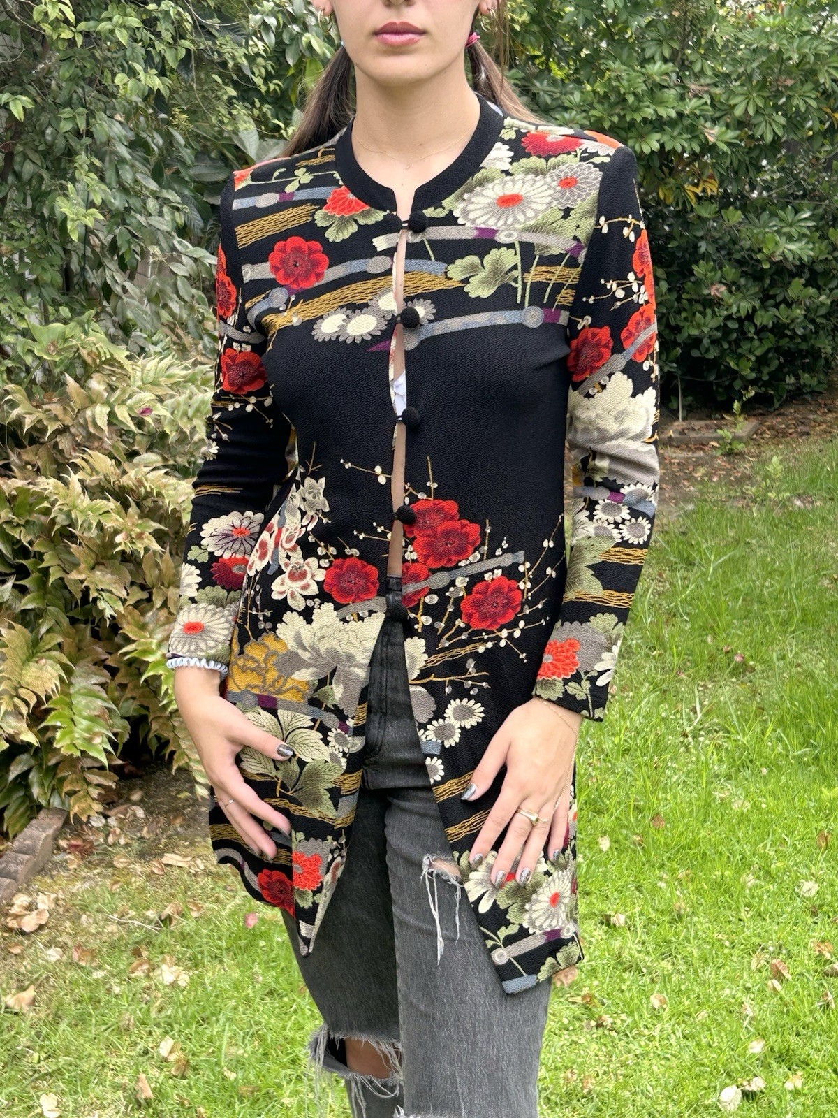 Vtg Connie’s Moonlight Light Weight Coat Floral Asian USA Art To Wear Vtg Connie’s Moonlight Light Weight Coat Floral Asian USA Art To Wear