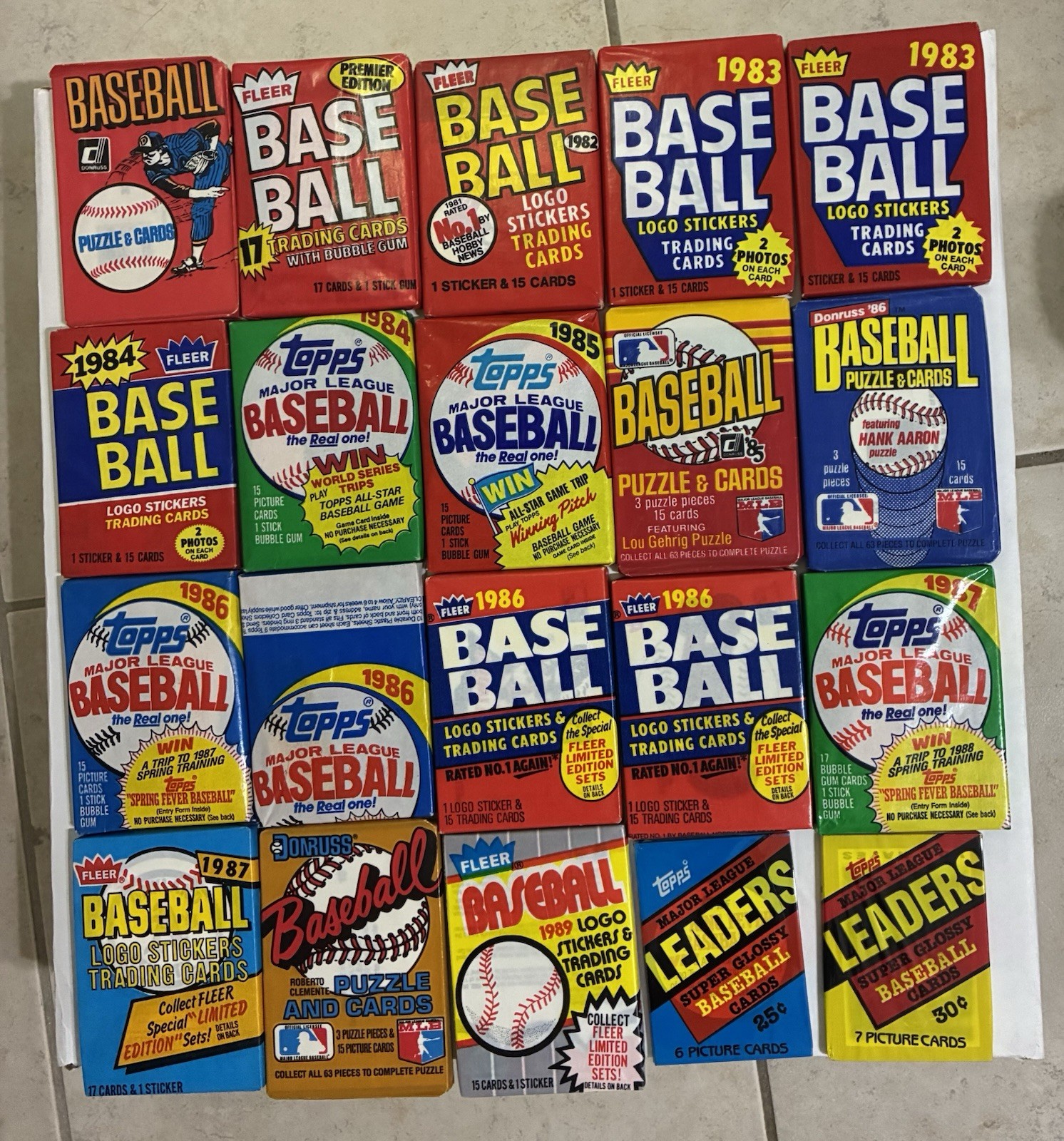 20 PACKS 1981-1989 Vintage Baseball Wax Lot Topps Fleer Donruss Miswrap Unopened