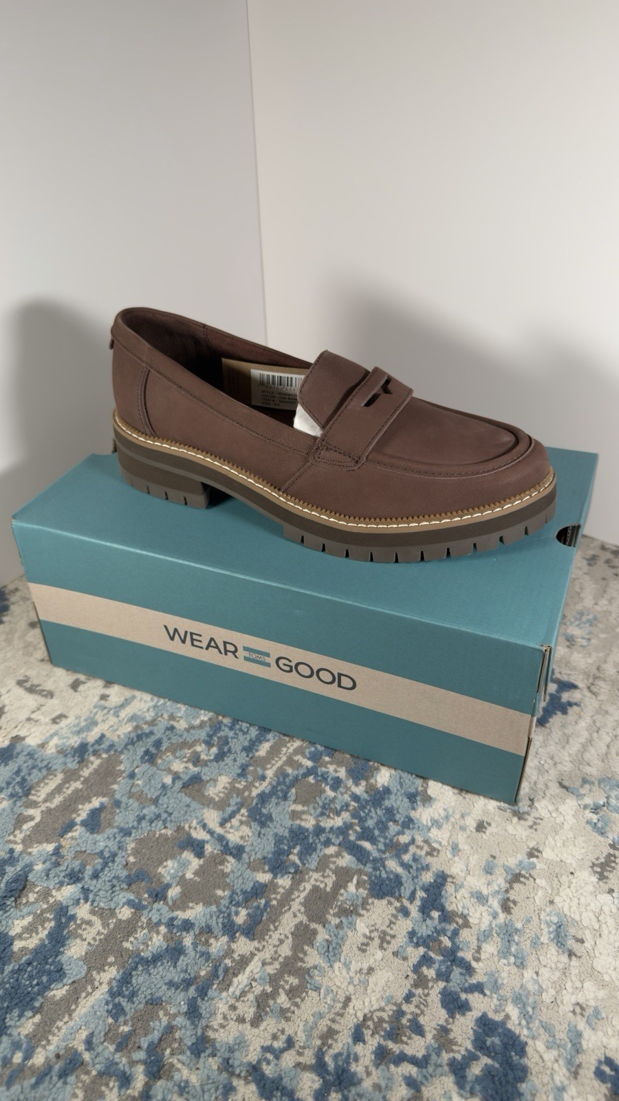 TOMS Cara Lug Loafers Women’s Leather Slip On Shoes Oak Brown TOMS Cara Lug Loafers Women’s Leather Slip On Shoes Oak Brown