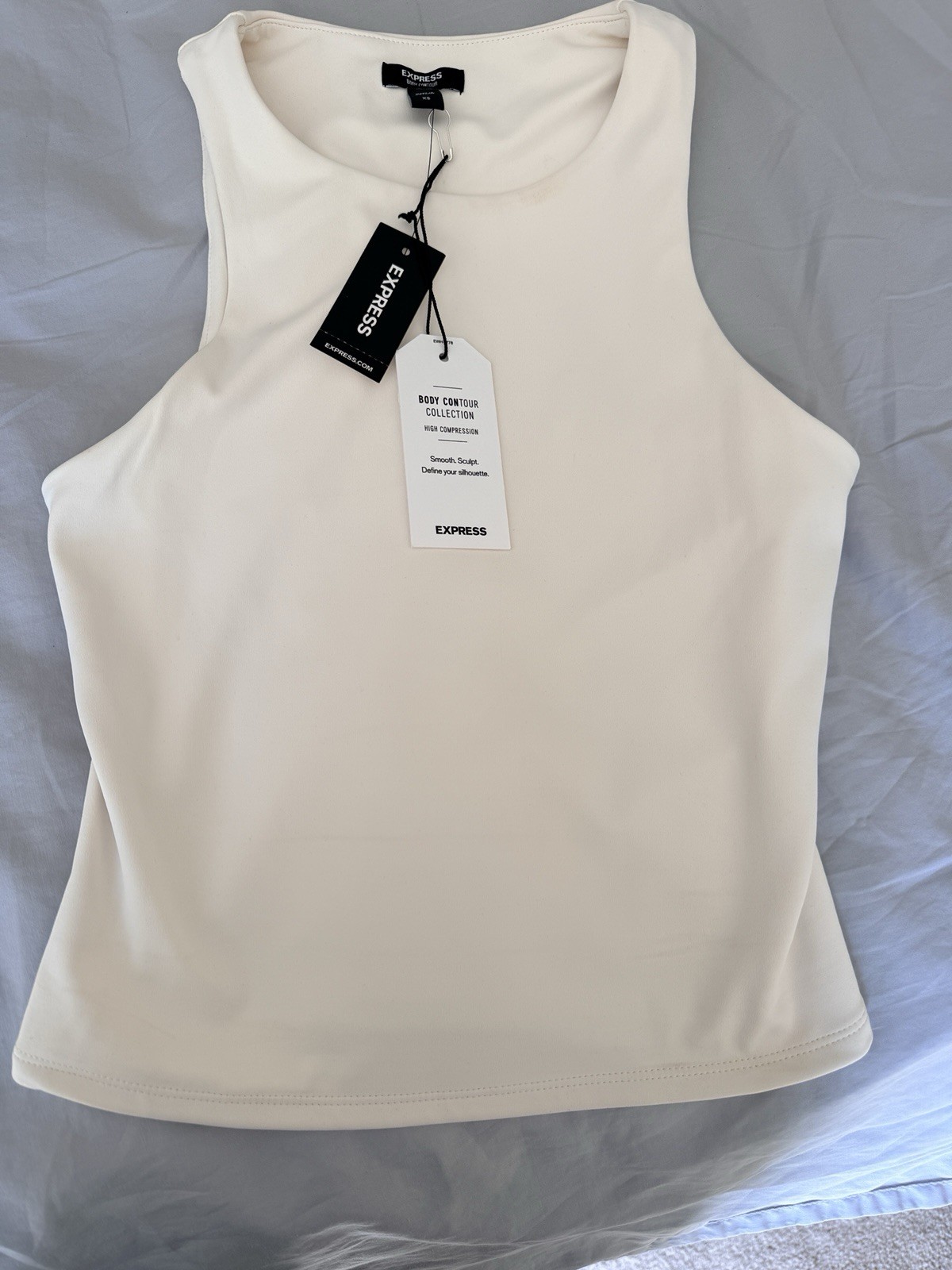 Express Body Contour Women’s Tank Top White Solid Sleeveless Round Neck XS